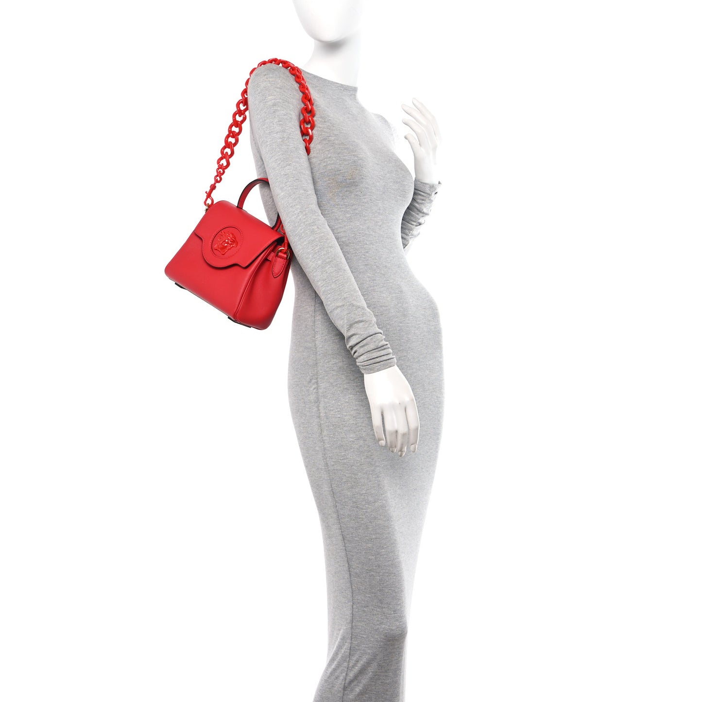 Grained Calfskin Small La Medusa Top Handle Bag Red