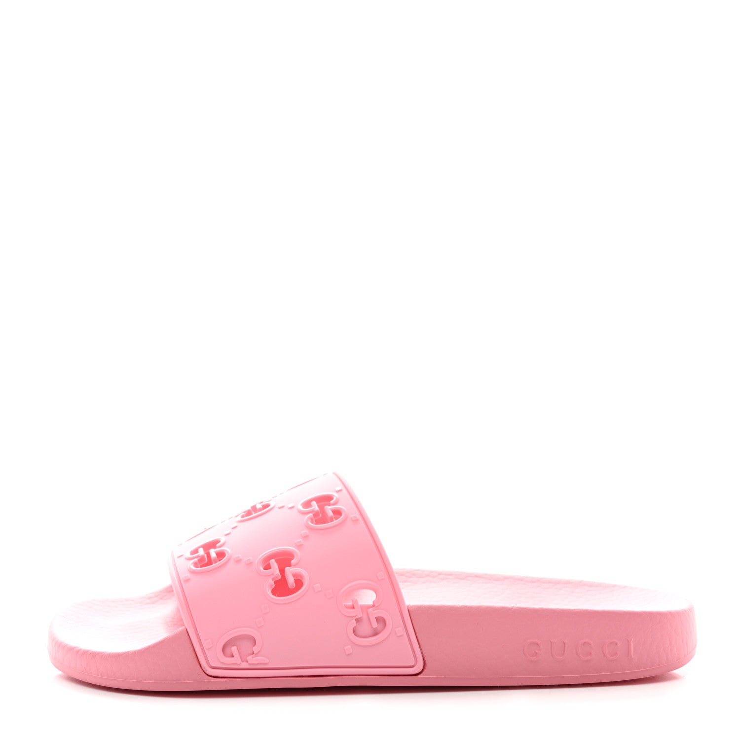 Gucci Rubber GG Monogram Perforated Womens Slide Sandals 37 Rose Box 1 of 10