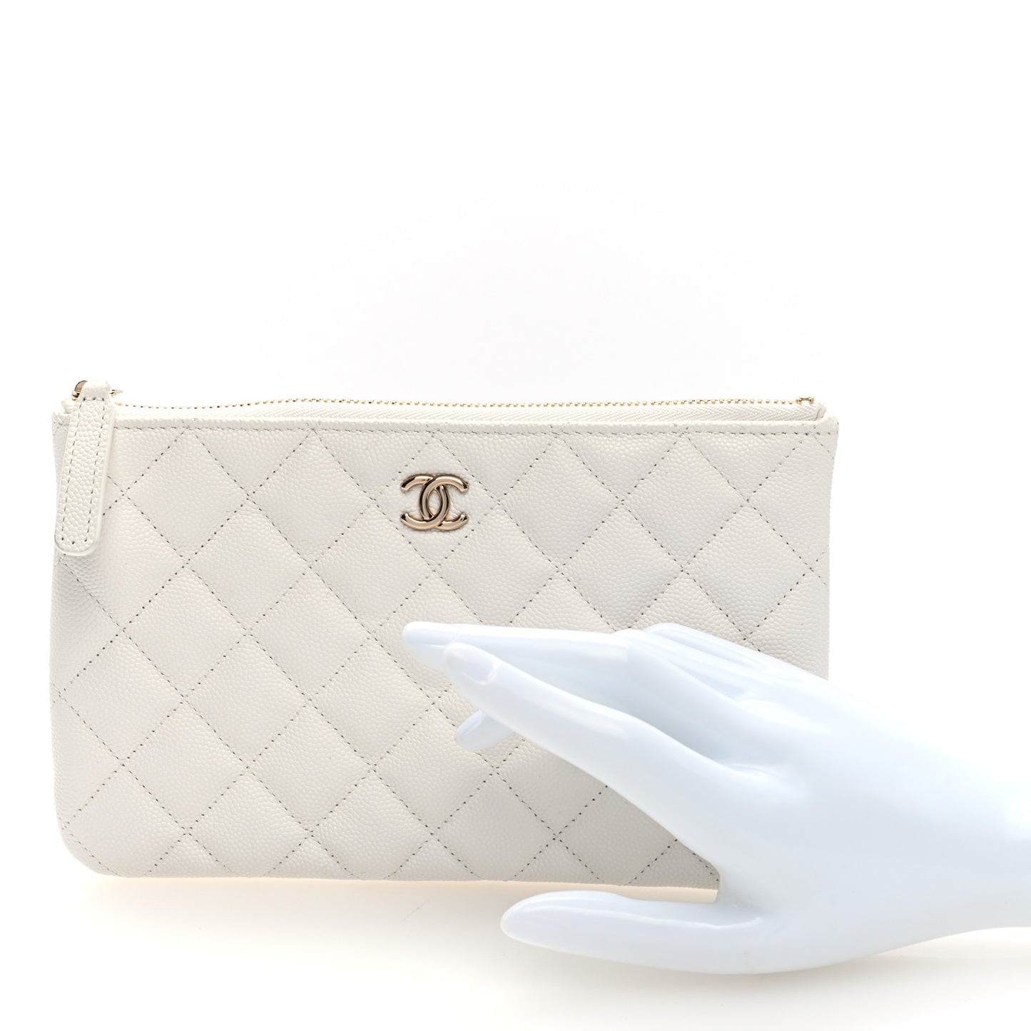 Caviar Quilted Cosmetic Case White