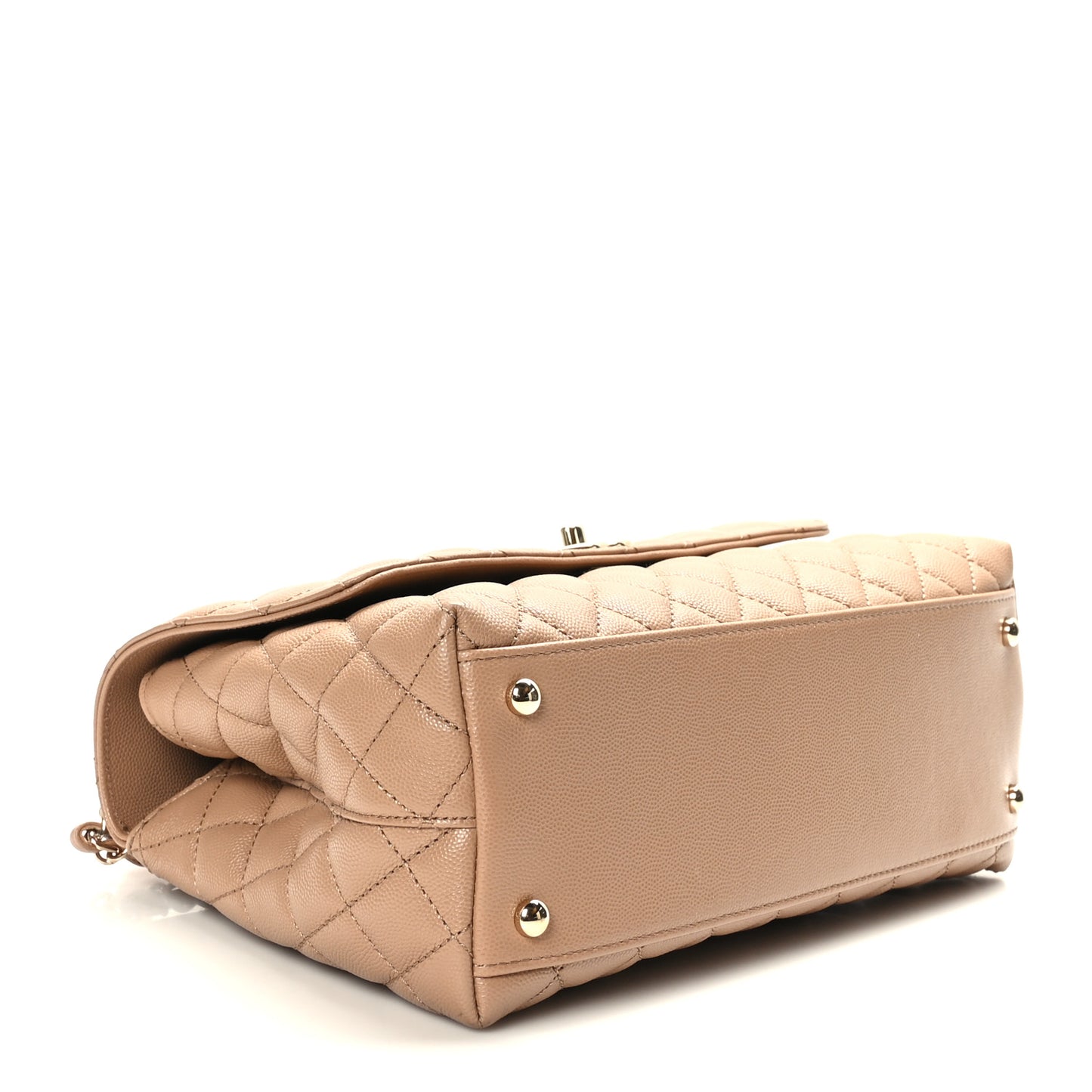 Caviar Quilted Small Coco Handle Flap Beige