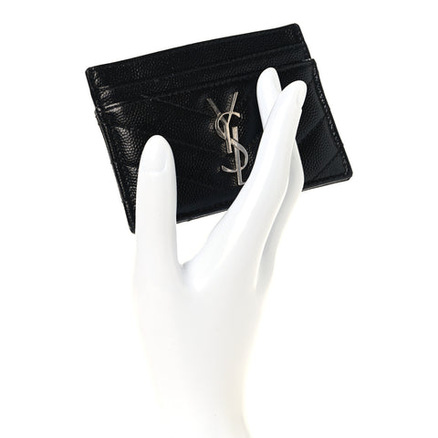 Grain De Poudre Matelasse Chevron Monogram Credit Card Case Black