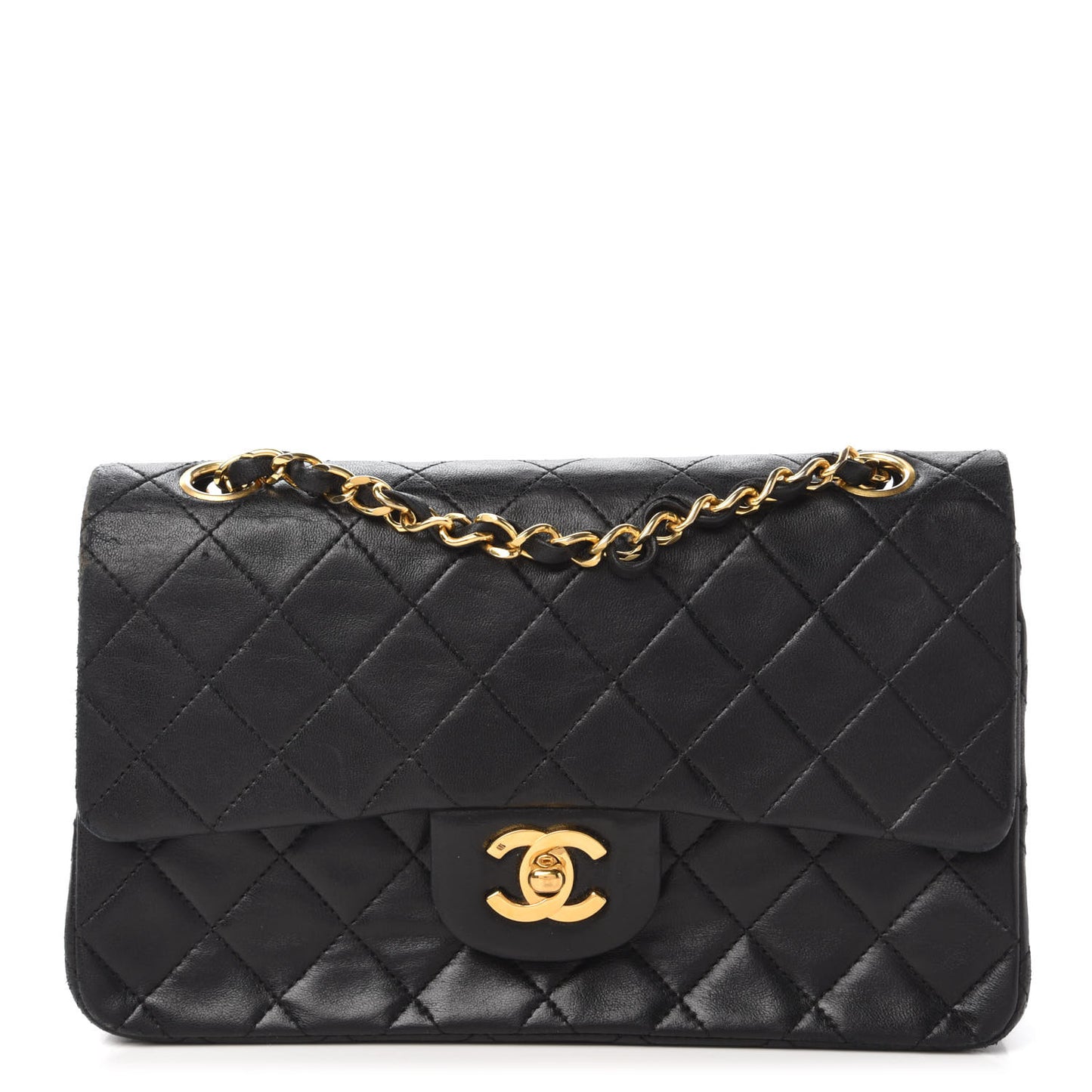 Lambskin Quilted Small Double Flap Black