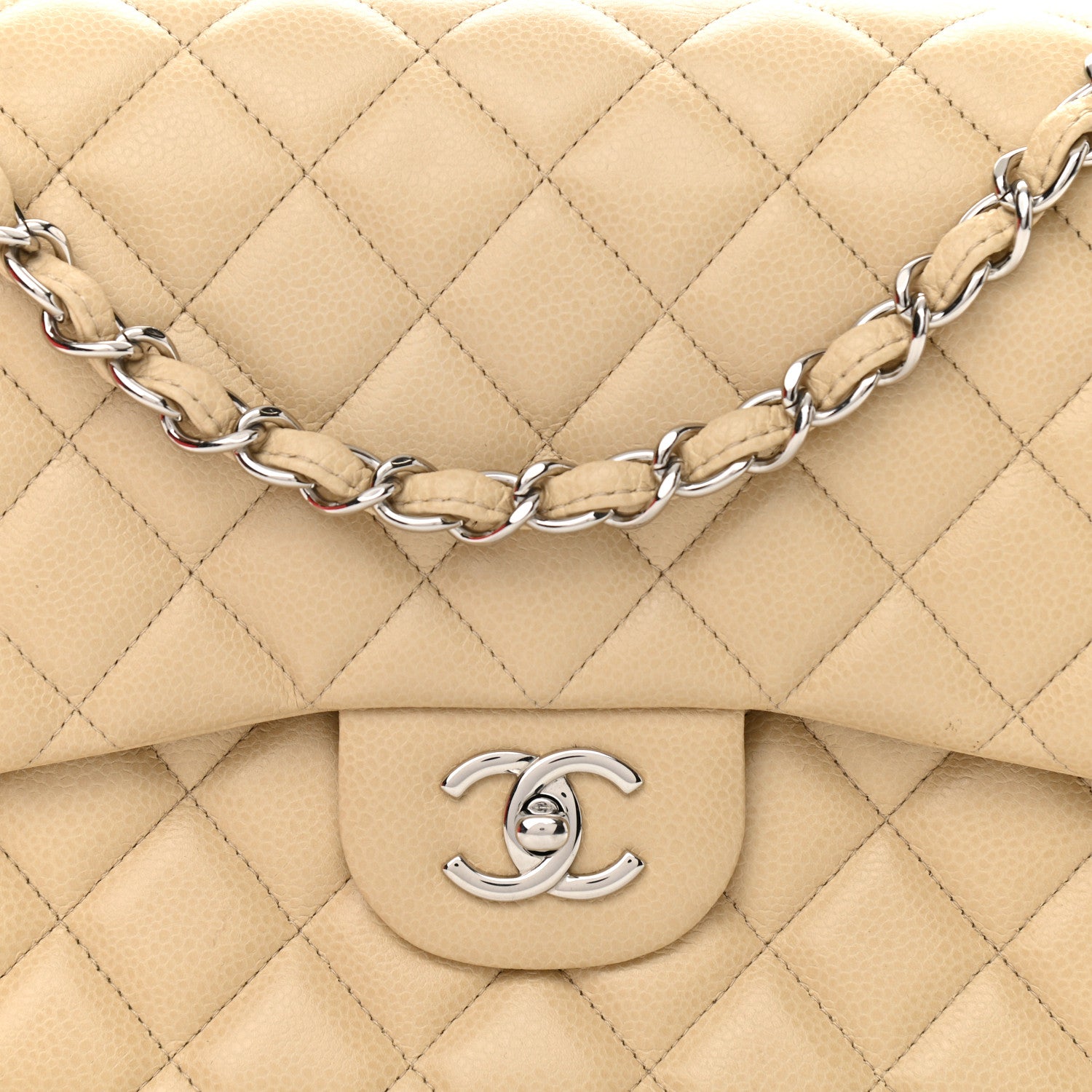 Chanel Caviar Quilted Jumbo Double Flap Light Beige 8 of 14