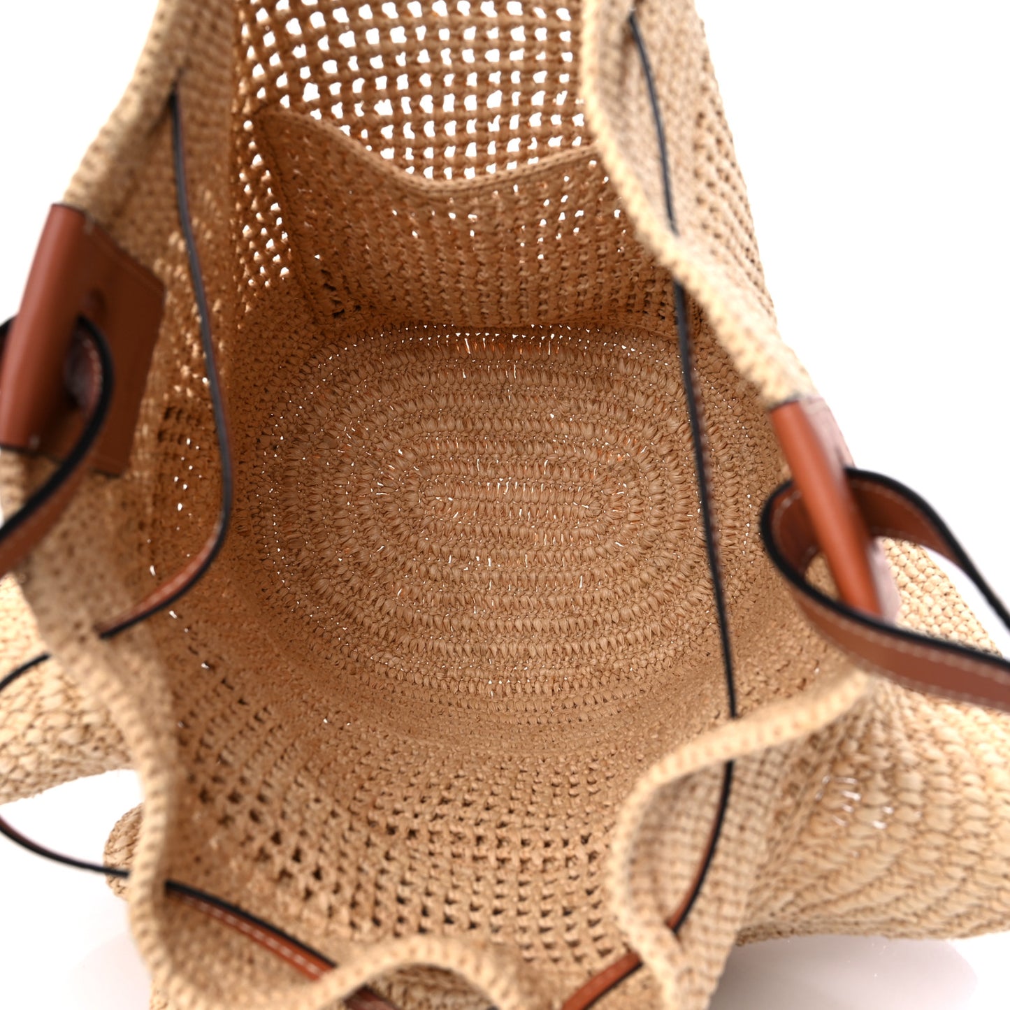Raffia Calfskin Balloon Ruffles Bucket Bag Natural Tan