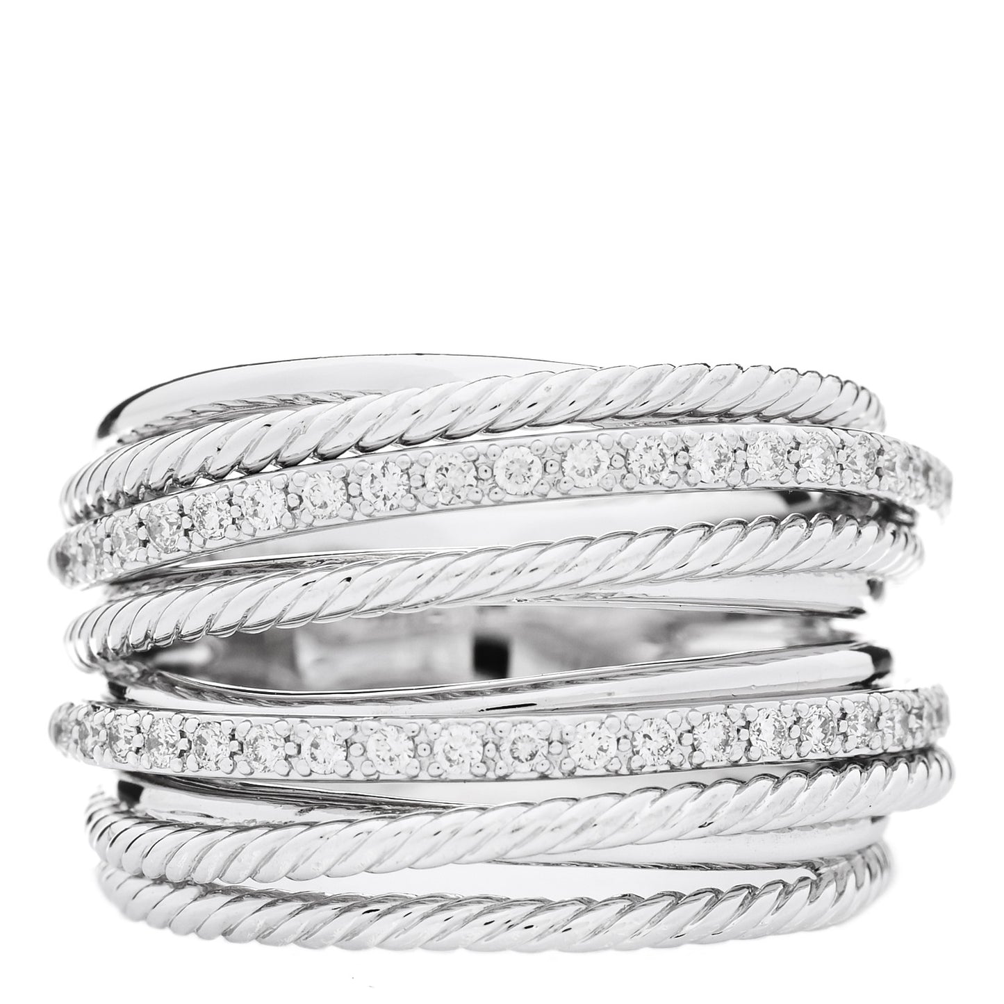 Sterling Silver Diamond 17.8mm Crossover Cable Ring 58 8.25