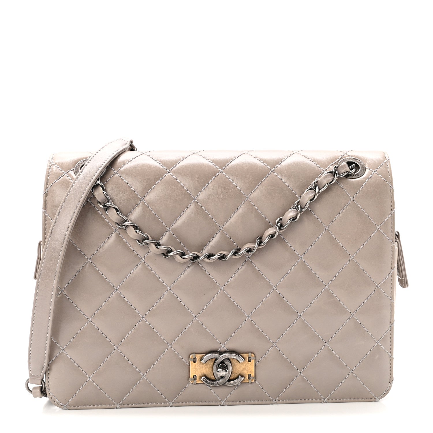 Chanel Glazed Calfskin Quilted Medium Day Trip Flap Grey 1903024