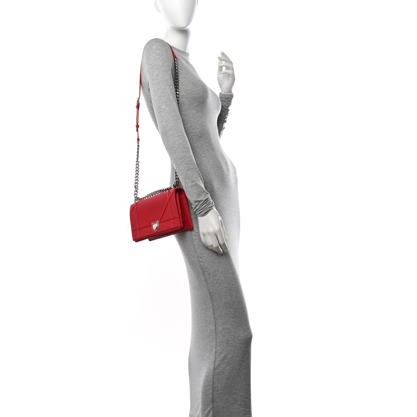 Grained Calfskin Small Diorama Flap Bag Red