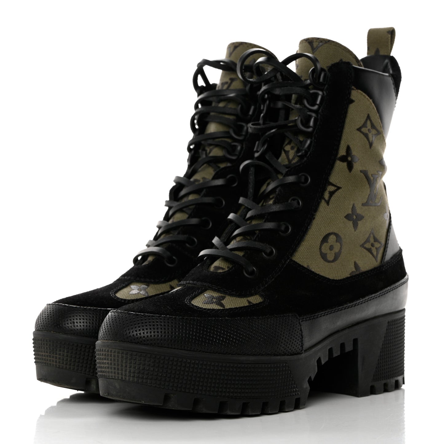 Suede Monogram Laureate Platform Desert Boots 38 Kaki Black