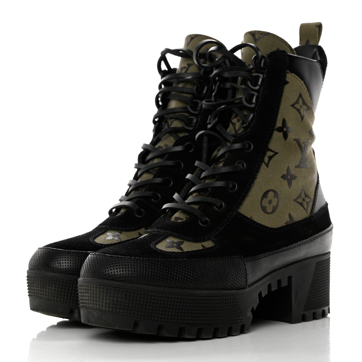 Louis Vuitton Suede Monogram Laureate Platform Desert Boots 38 Kaki Black 3 of 8