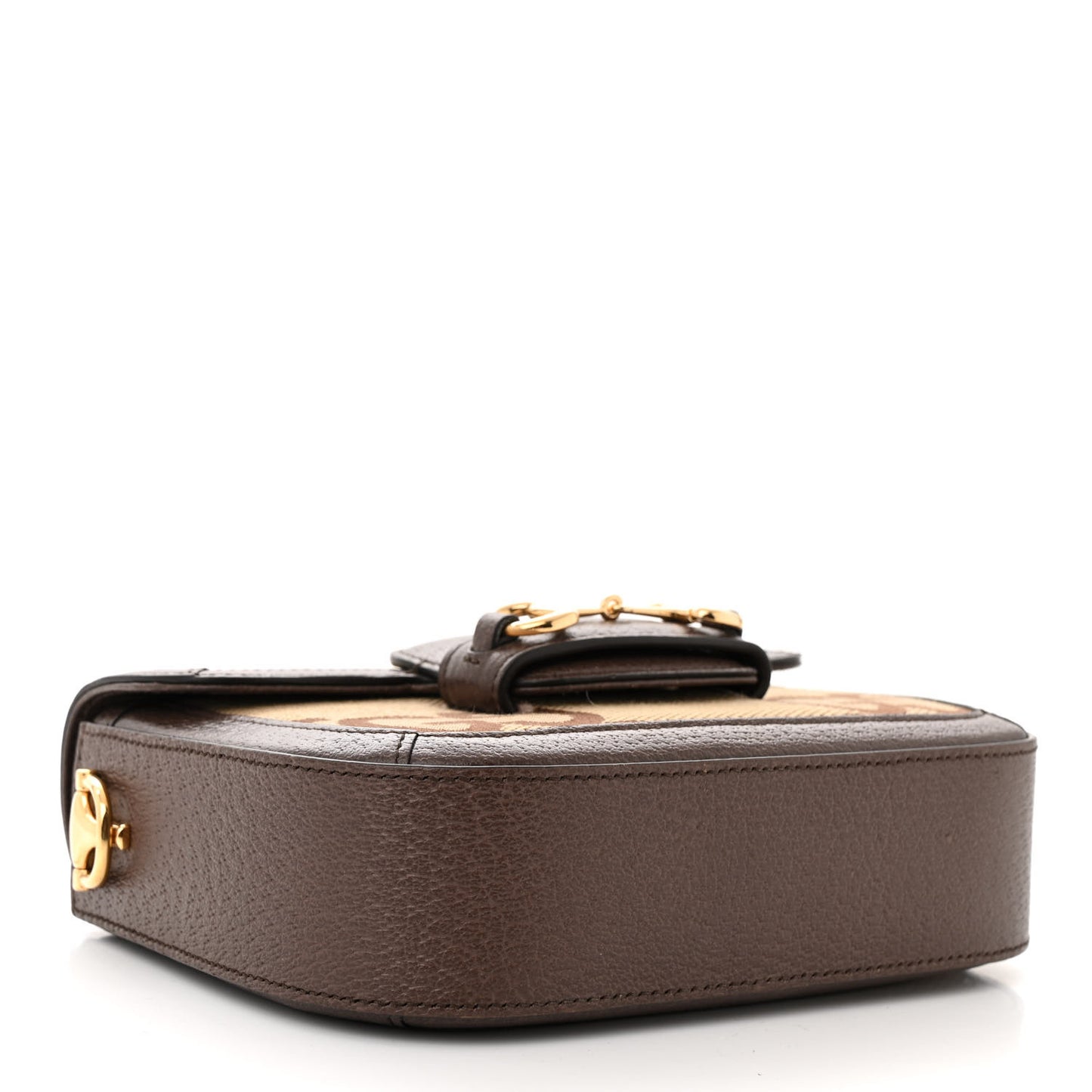 Monogram Jumbo GG Textured Dollar Calfskin Web Mini Horsebit 1955 Shoulder Bag Camel Ebony New Acero