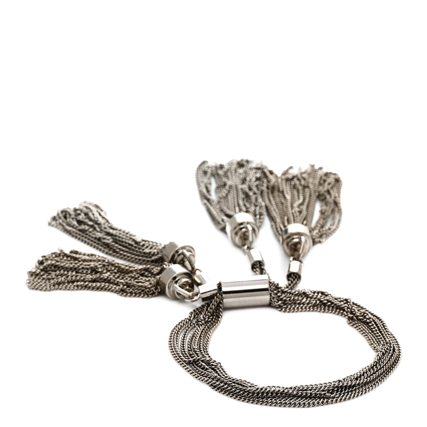 Brass Multi Chain Pompons Bracelet M Silver