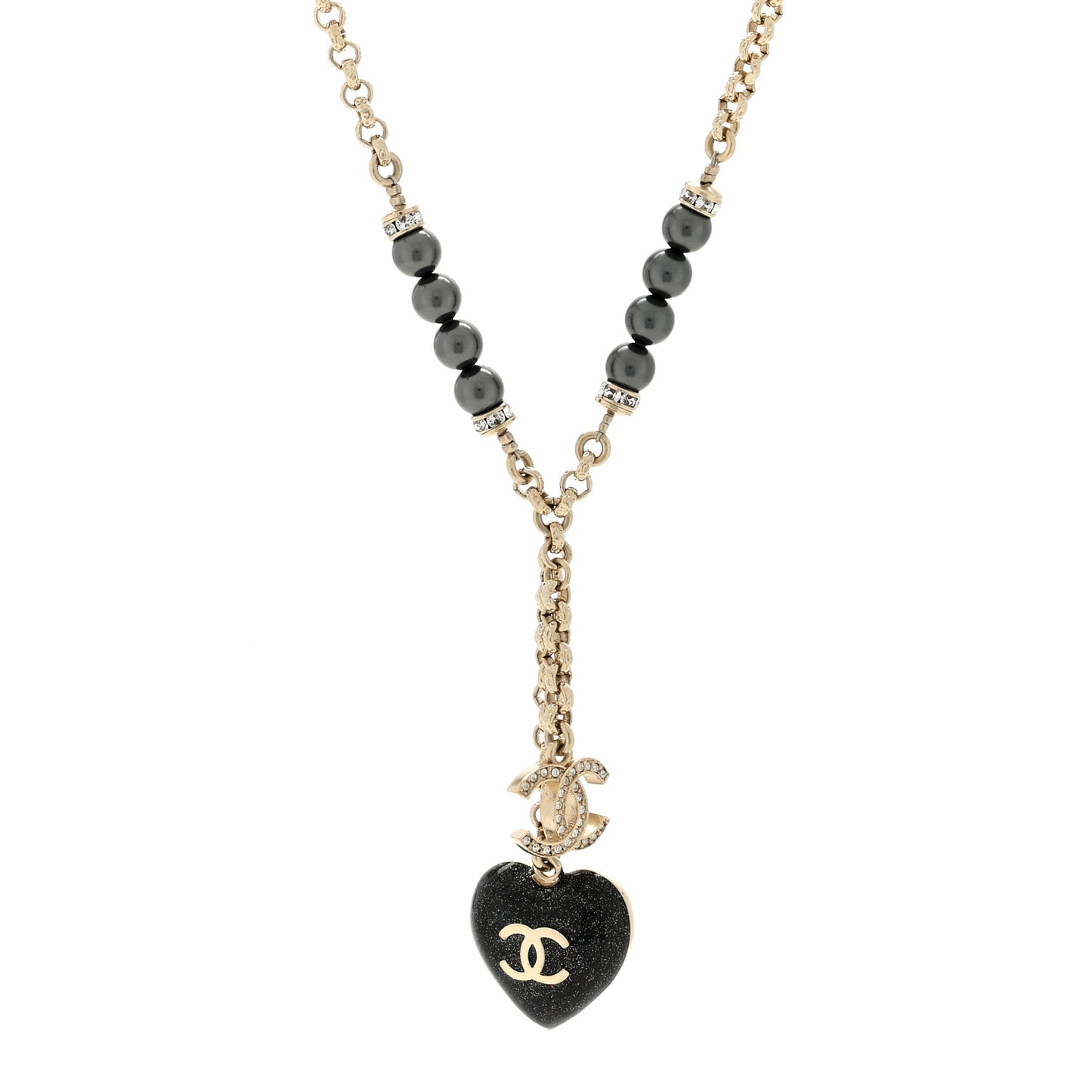 Resin Crystal Bead CC Heart Necklace Black Gold