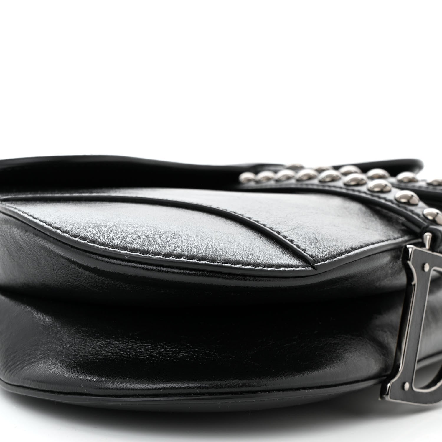 Christian Dior Crinkled Patent Lambskin Studded Saddle Bag With Strap Black 9 of 10