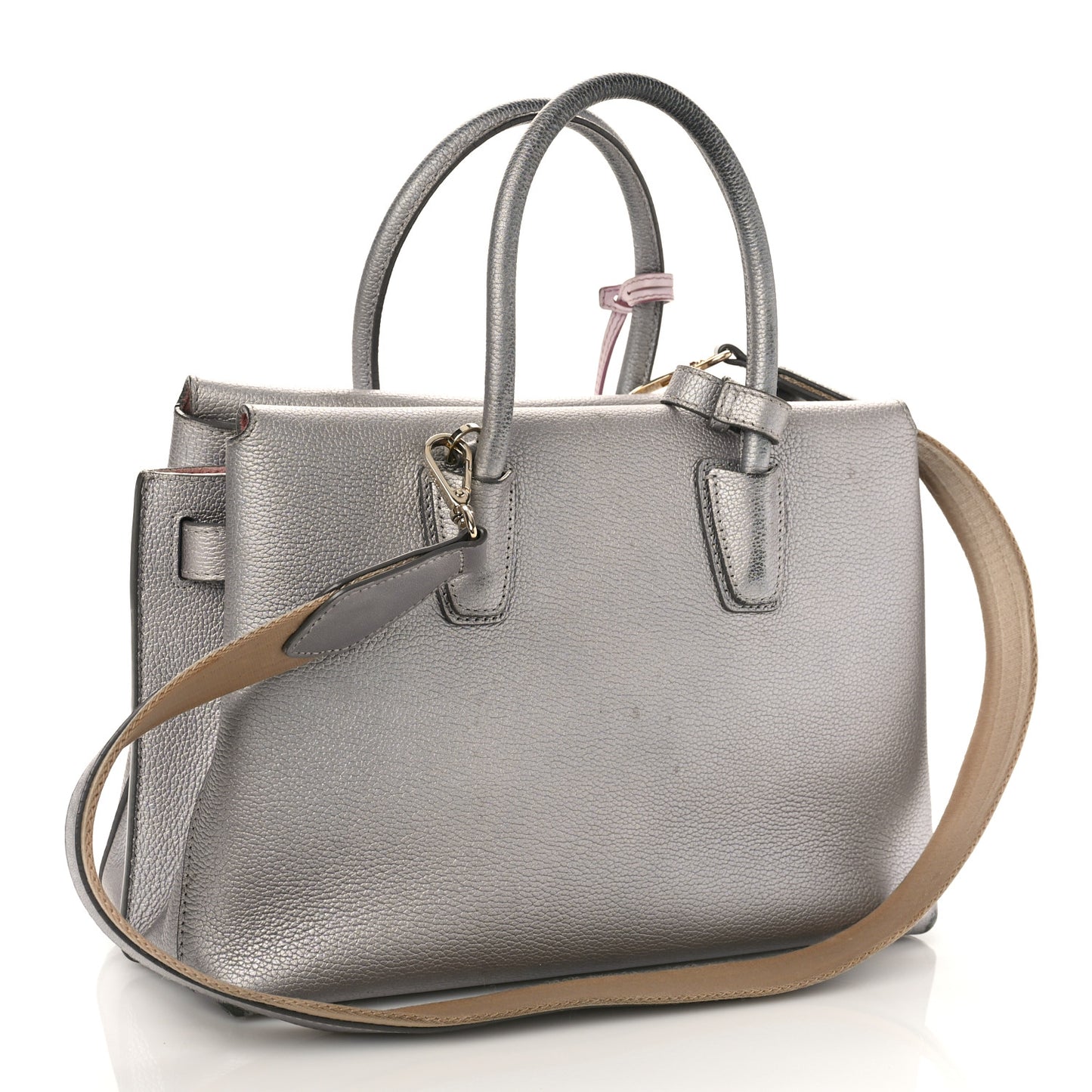 Metallic Grained Calfskin Medium Milla Tote Spike Silver