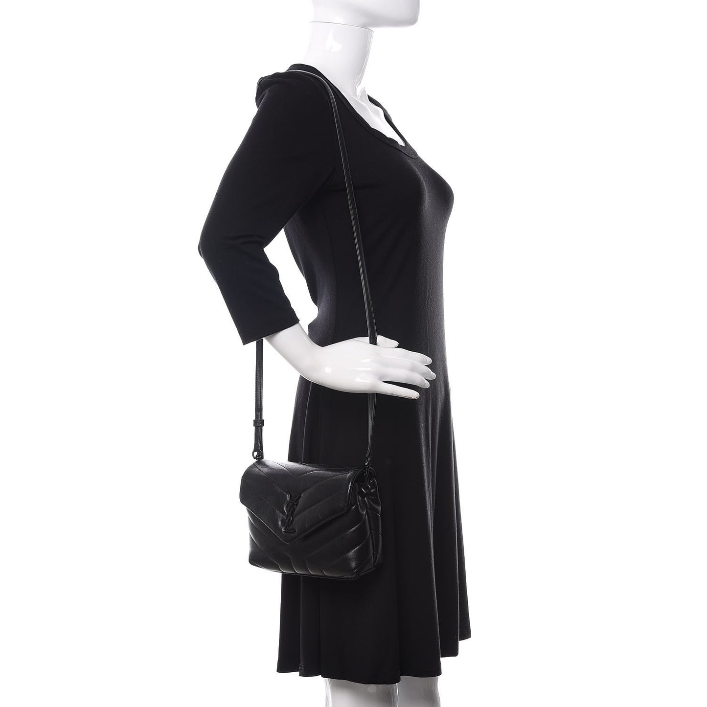 Calfskin Y Quilted Monogram Toy Loulou Crossbody Bag Black