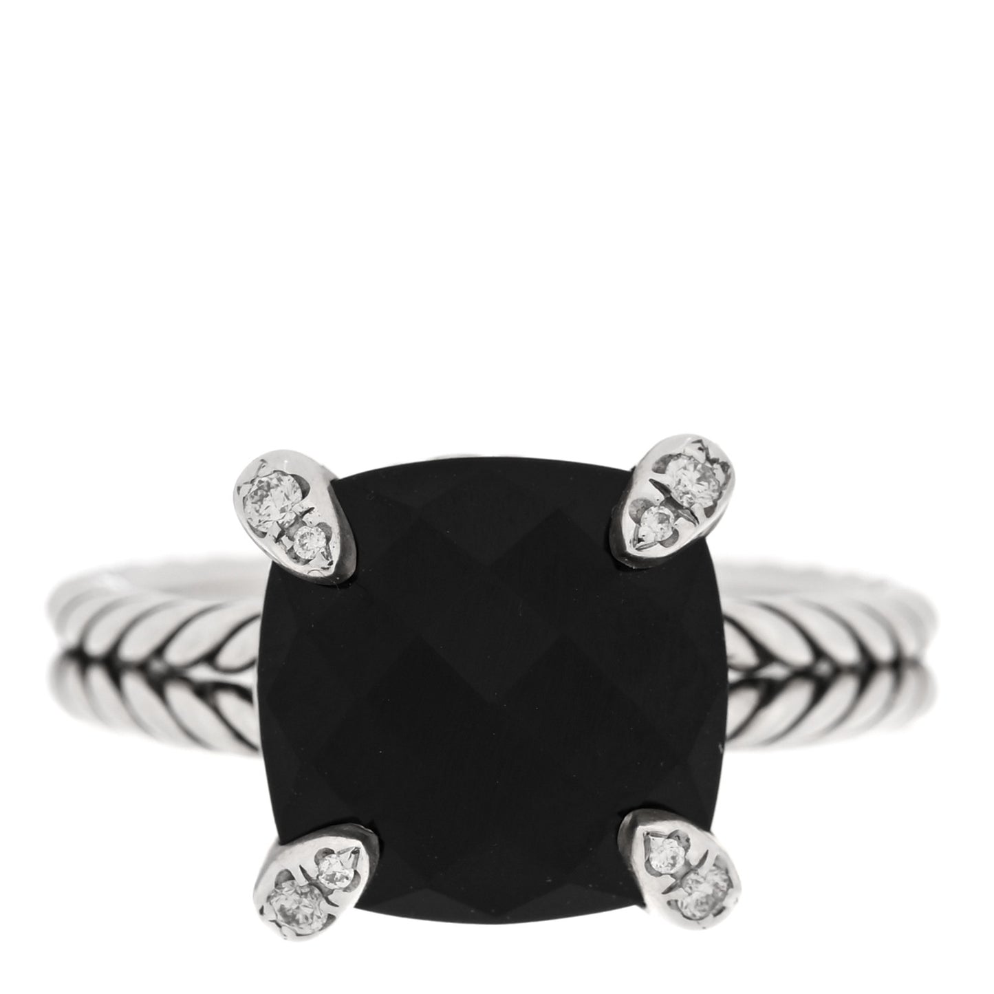 Sterling Silver Diamond Onyx 11mm Chatelaine Ring 53 6.5