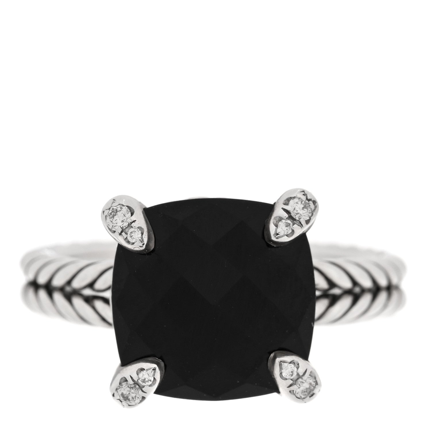 David Yurman Sterling Silver Diamond Onyx 11mm Chatelaine Ring 53 6.5 1 of 4