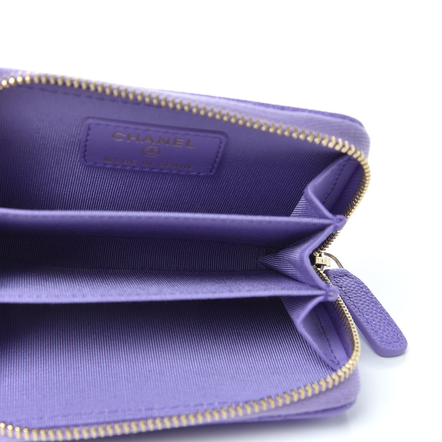 Caviar Quilted Zip Around Coin Purse Wallet Purple