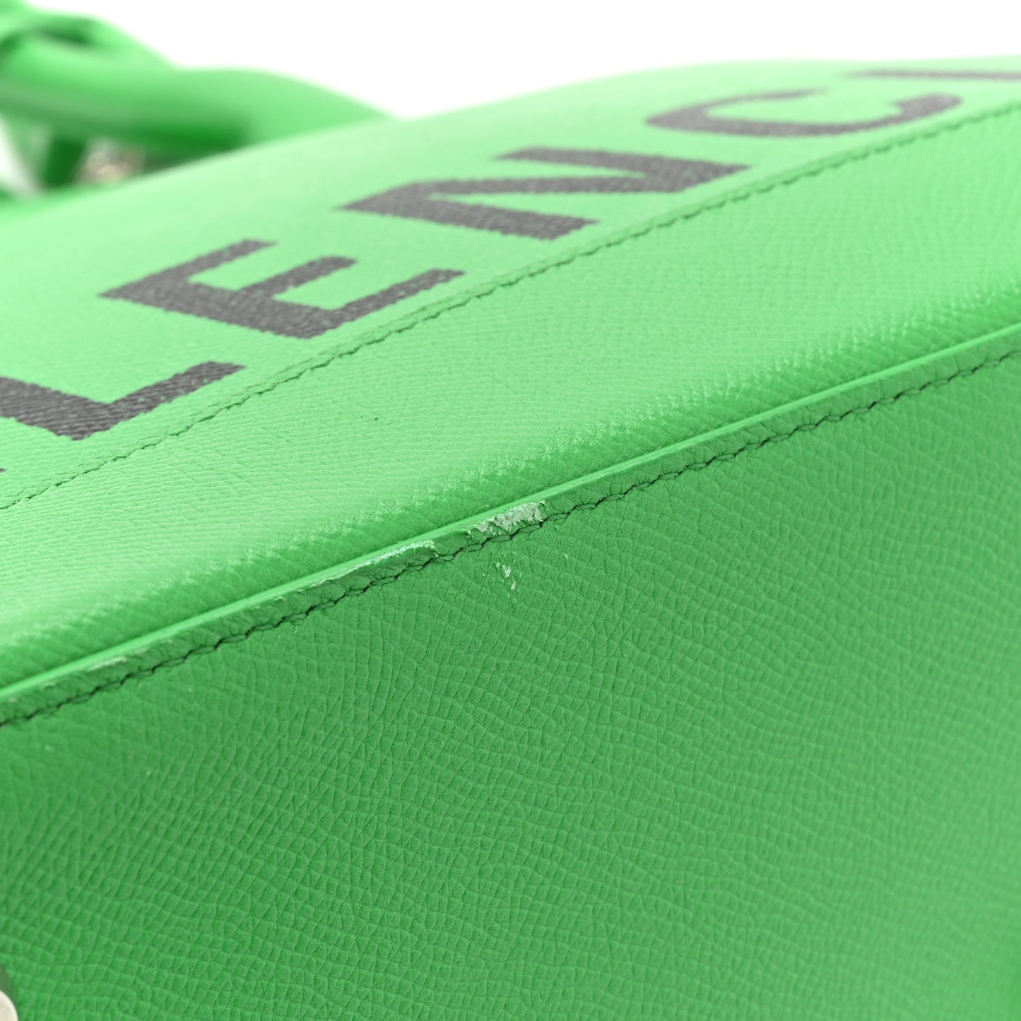 Signature Grained Calfskin Logo M Ville Top Handle Bag Green
