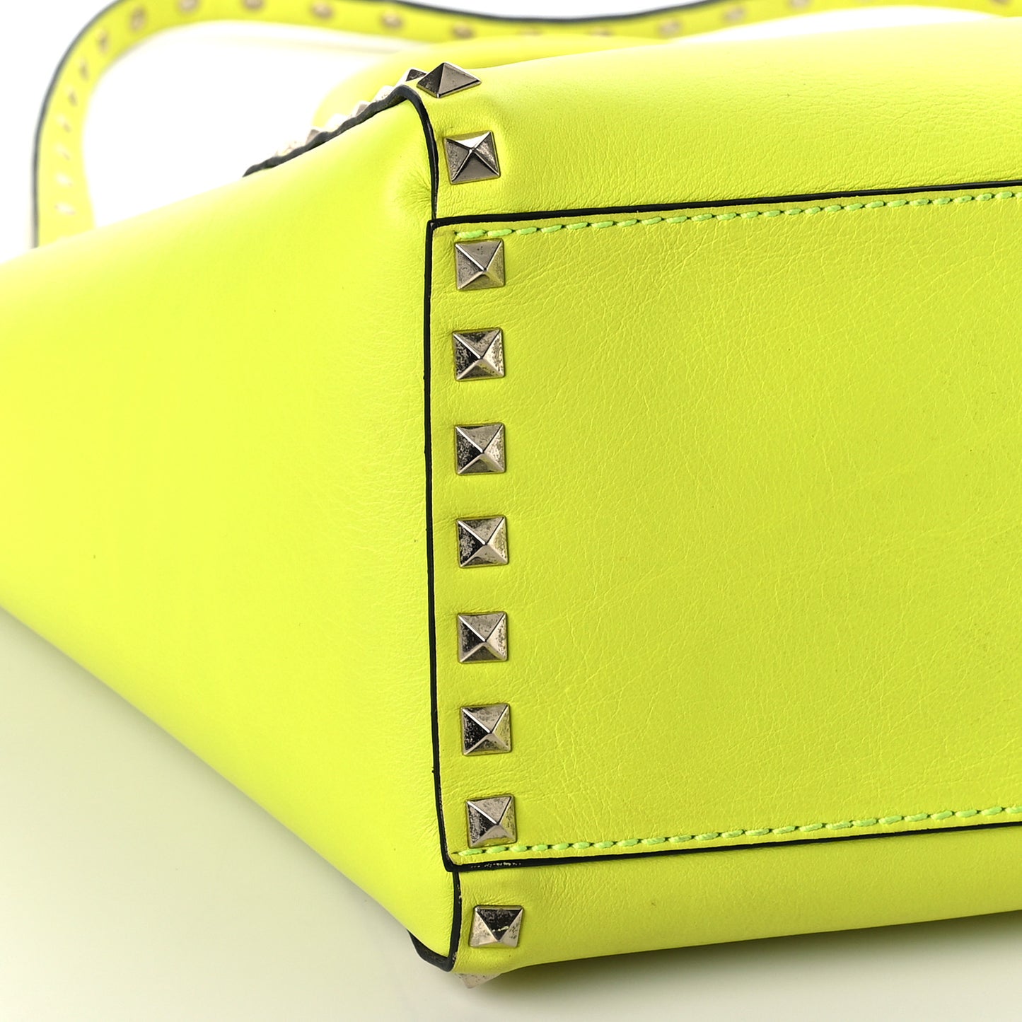 Vitello Small Rockstud Double Handle Tote Yellow Fluo