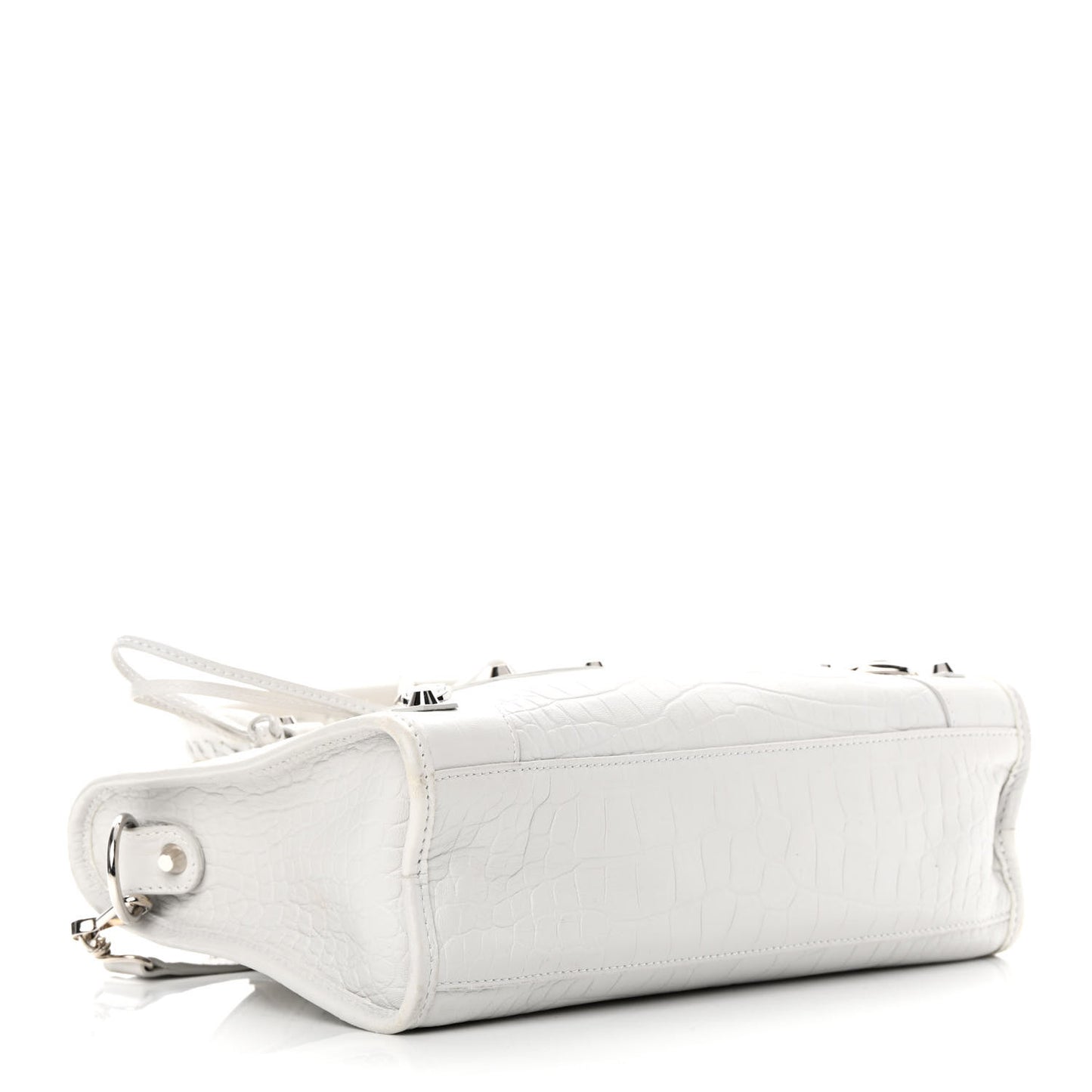 Matte Supple Lambskin Crocodile Embossed Classic Silver Hardware S City White