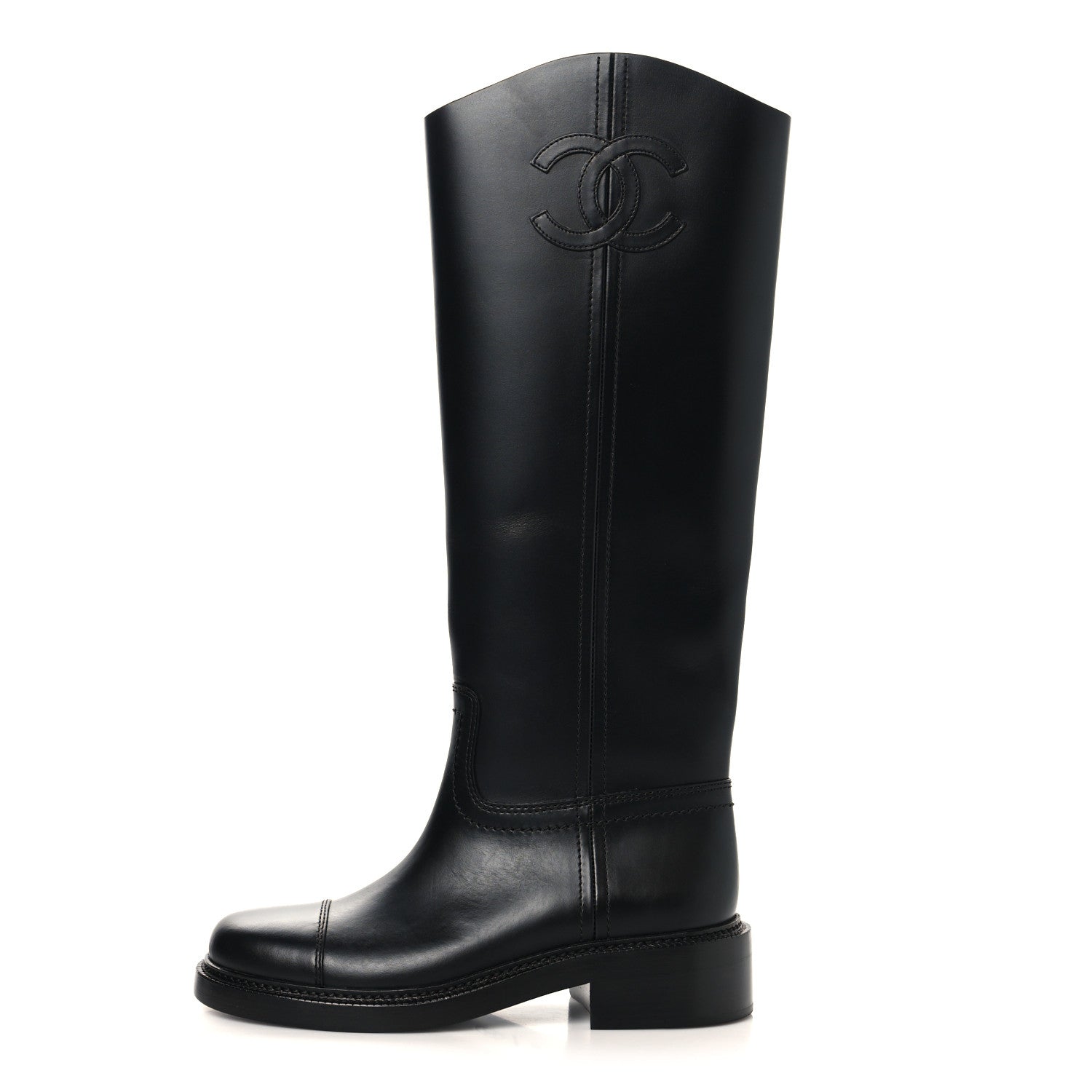 Chanel Calfskin Cap Toe CC Riding Boots 38.5 Black 1812788