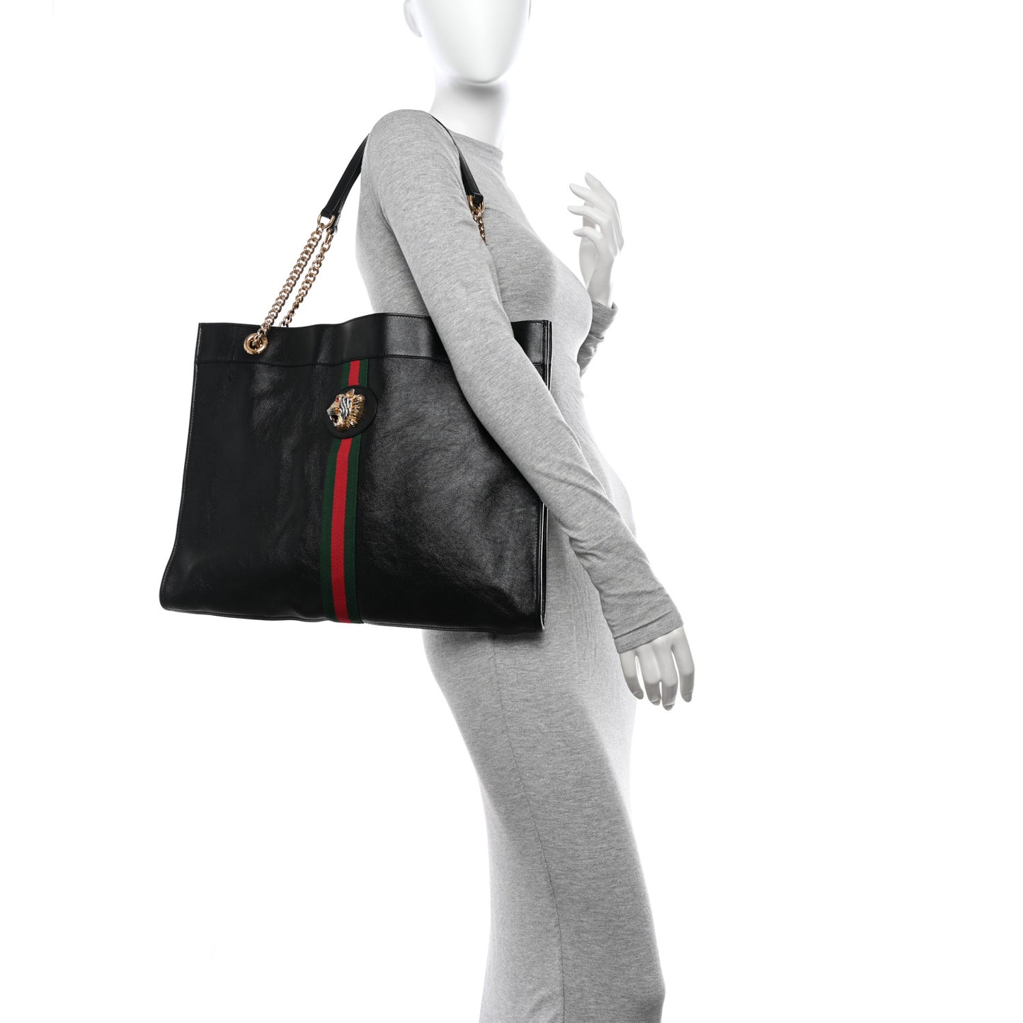 Calfskin Large Rajah Chain Tote Black