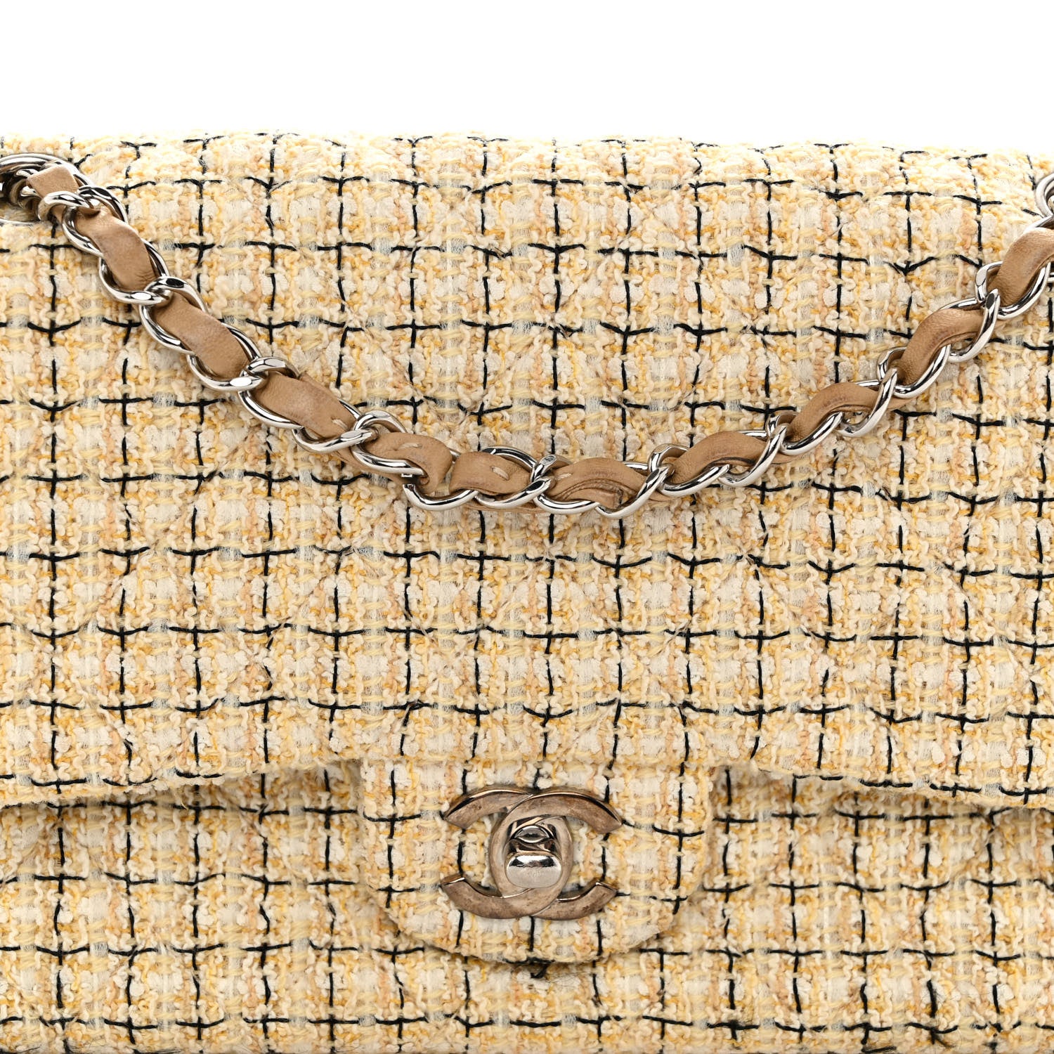 Chanel Tweed Quilted Medium Double Flap Beige Multicolor 9 of 13