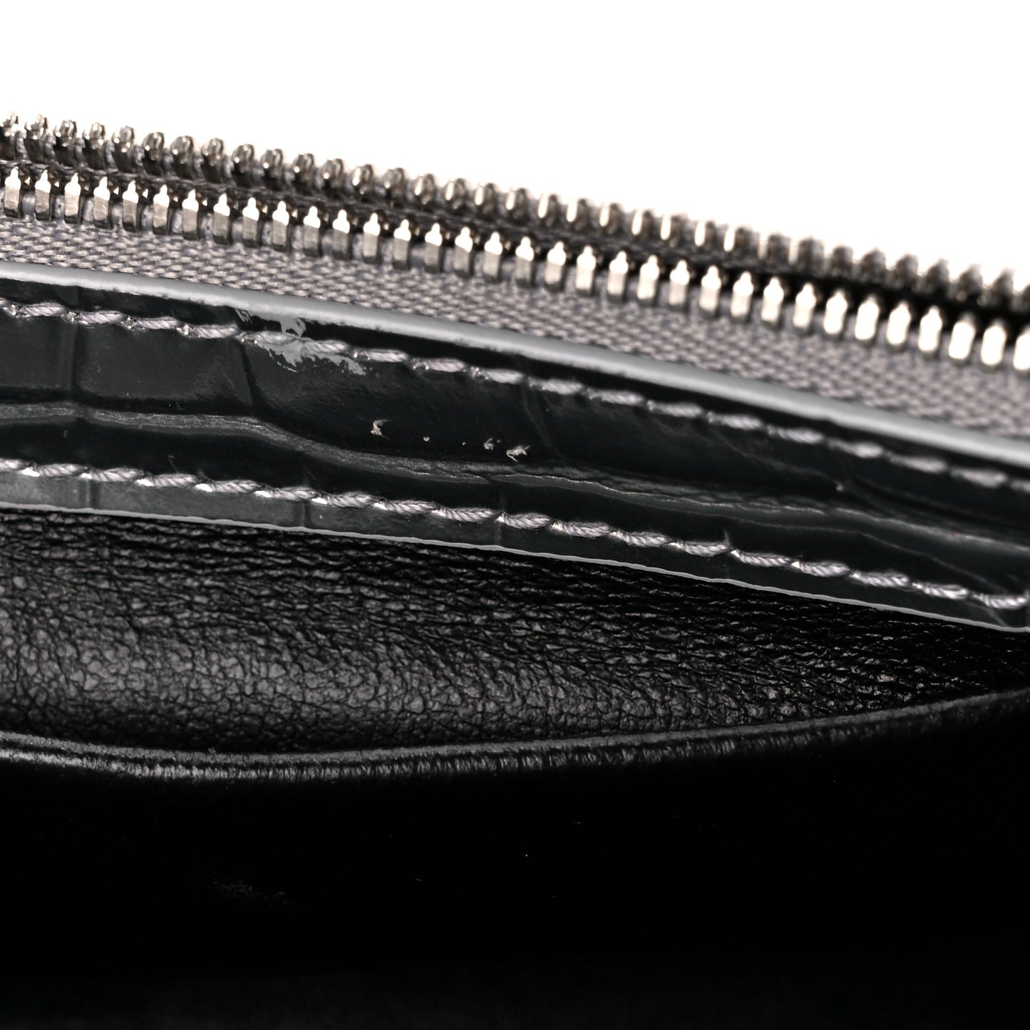 Metallic Calfskin Crocodile Embossed Hourglass Chain Bag Silver