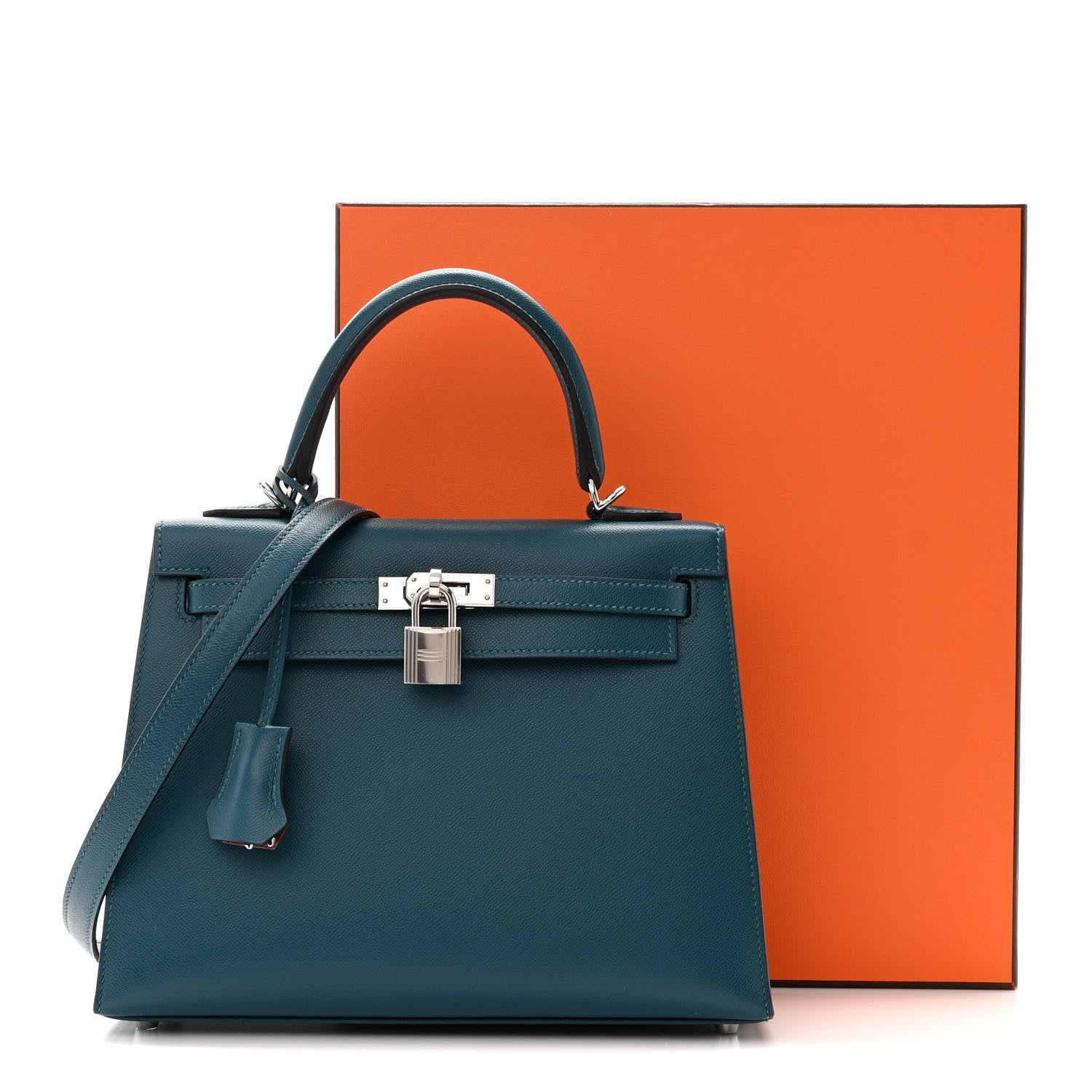 Hermes Madame Calfskin Verso Kelly Sellier 25 Vert Bosphore Sienne 12 of 12