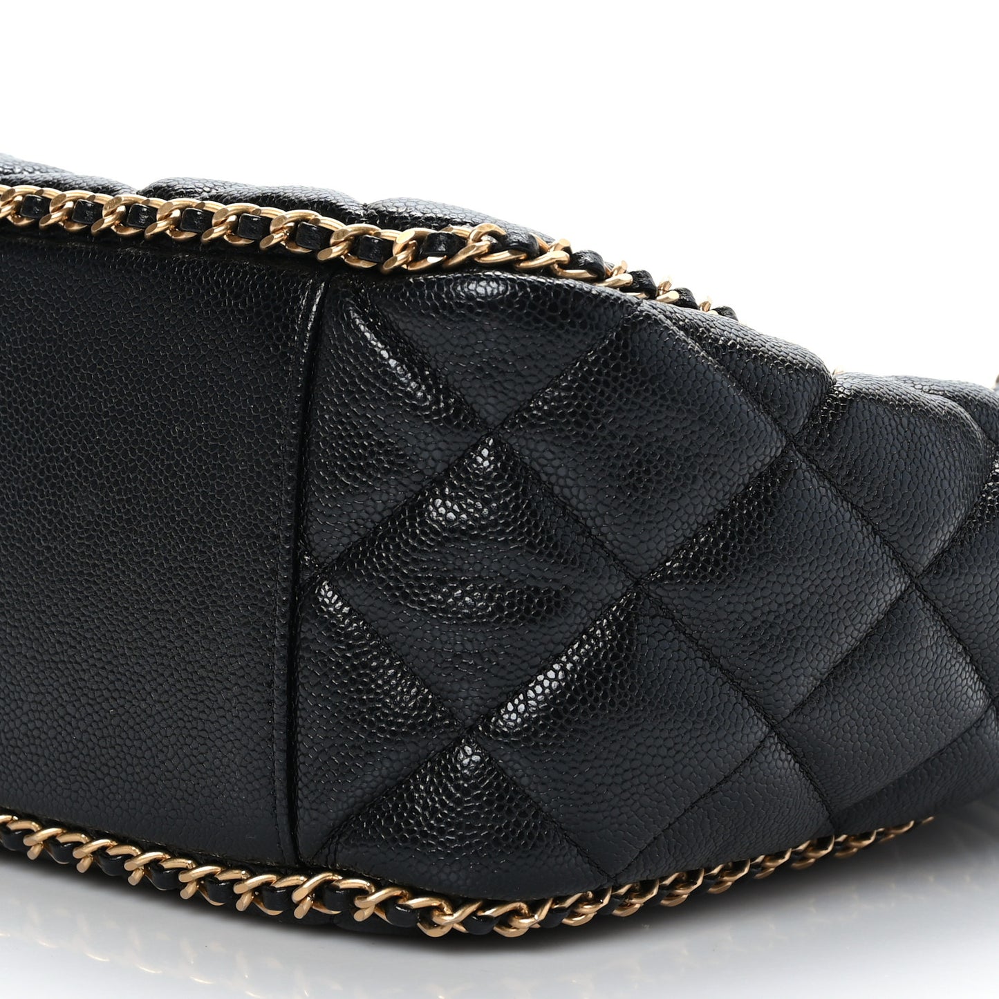 Caviar Quilted Chain Around Multi Chain Bucket Drawstring Bag Black