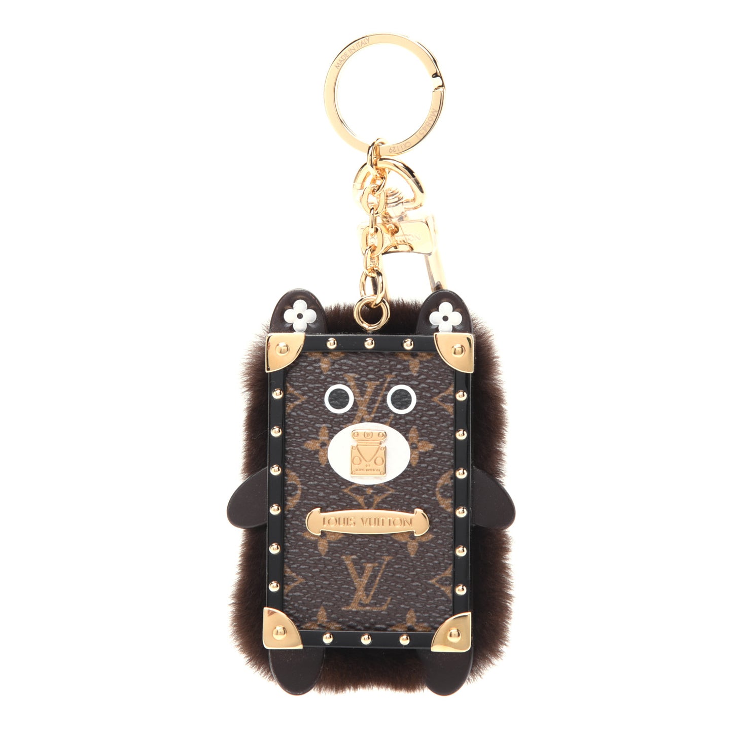 Wild Fur Monogram Eye-Trunk Bear Bag Charm
