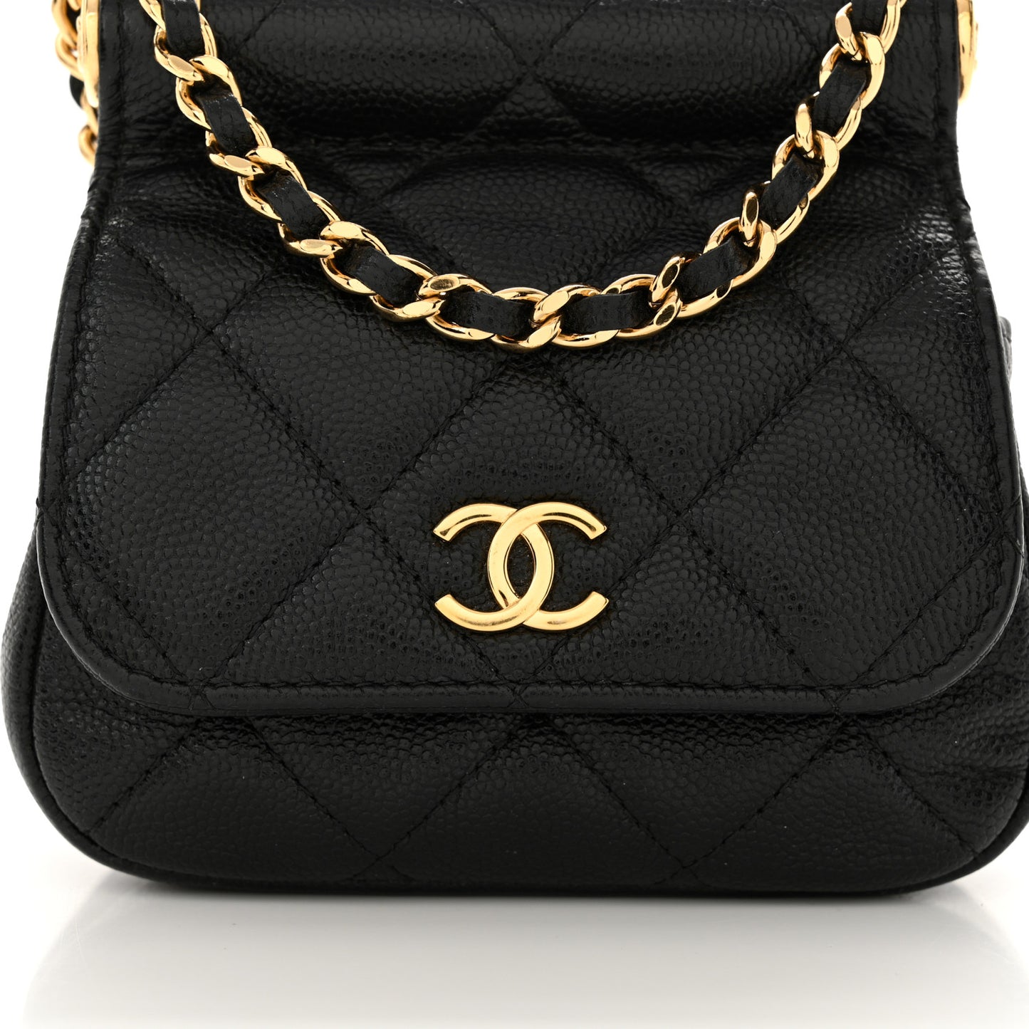 Caviar Quilted Mini Flap Clutch With Chain Black