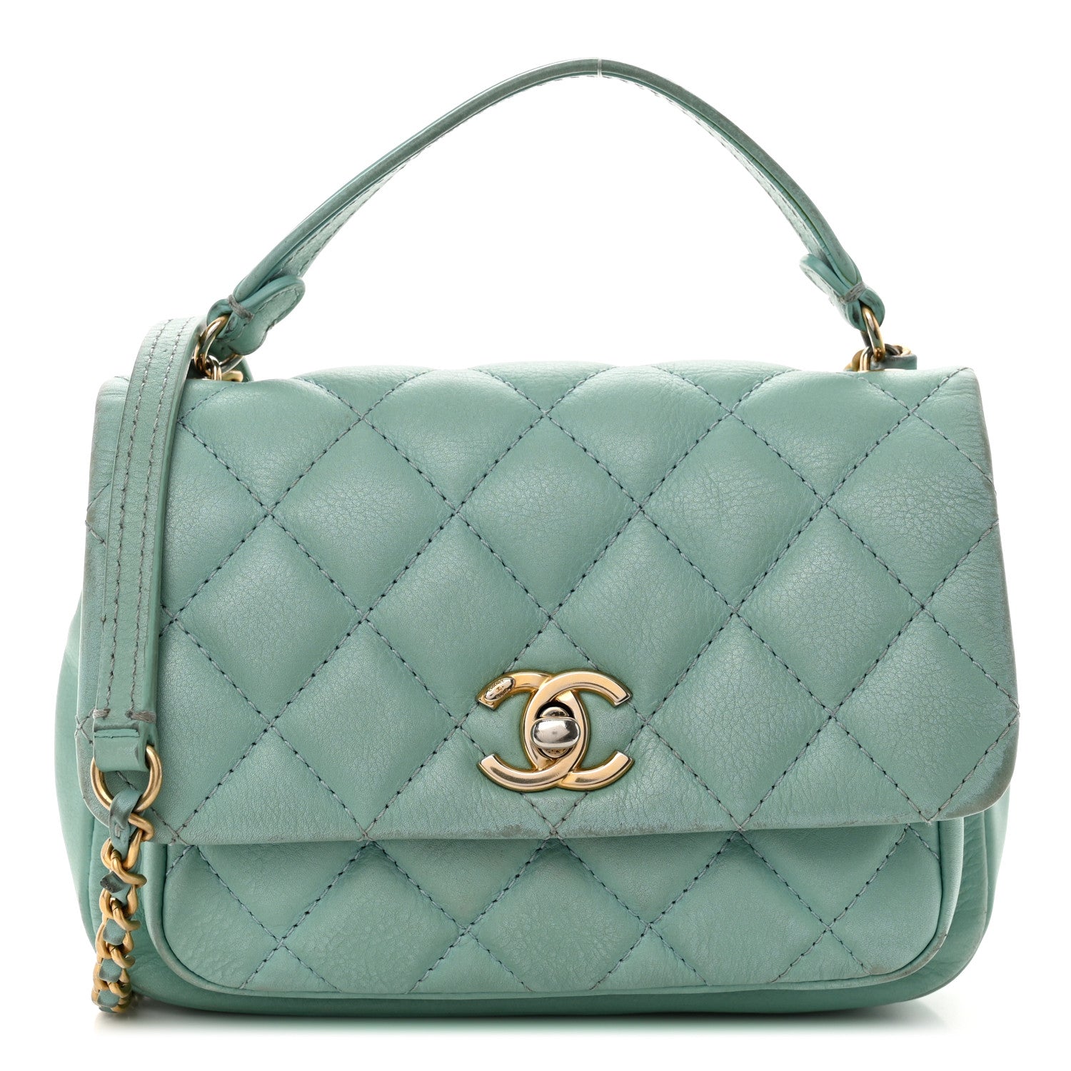 Chanel Calfskin Quilted Top Handle Flap Light Blue 1 of 12
