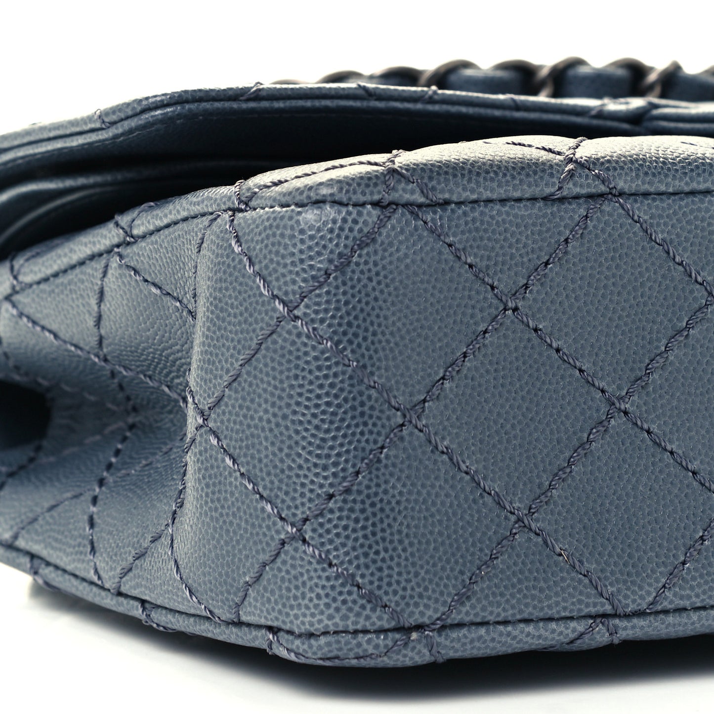 Caviar Quilted Medium Double Flap Grey