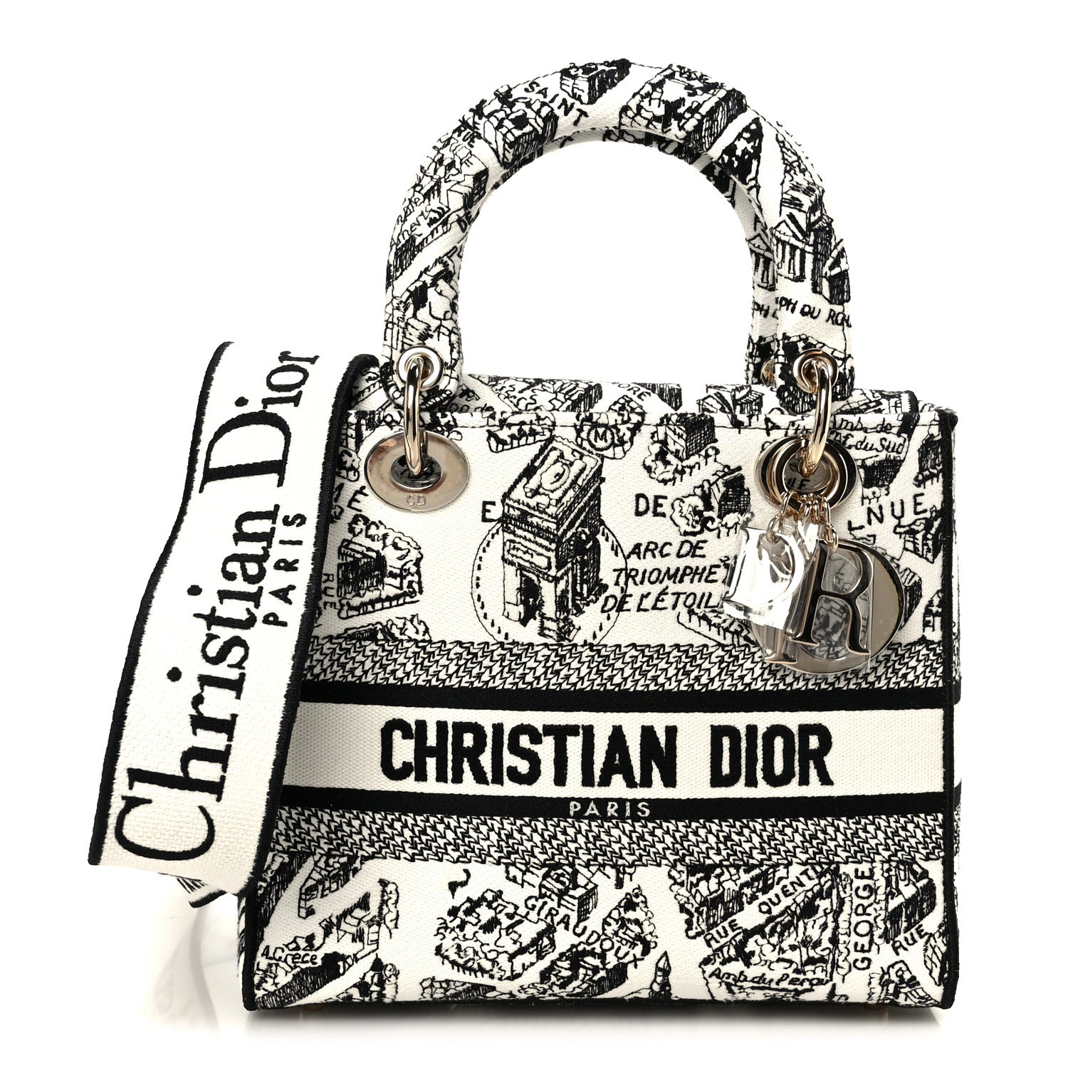 Christian Dior Canvas Embroidered Plan de Paris Medium Lady D-Lite