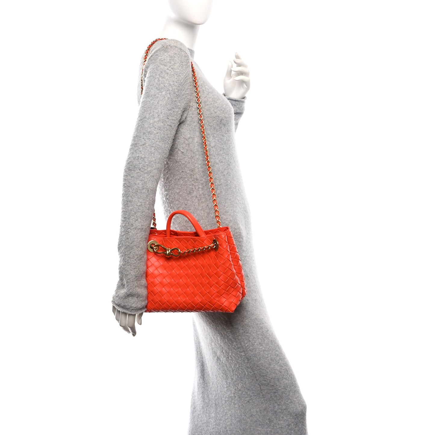 Nappa Intrecciato Small Andiamo With Chain Shoulder Bag Orange