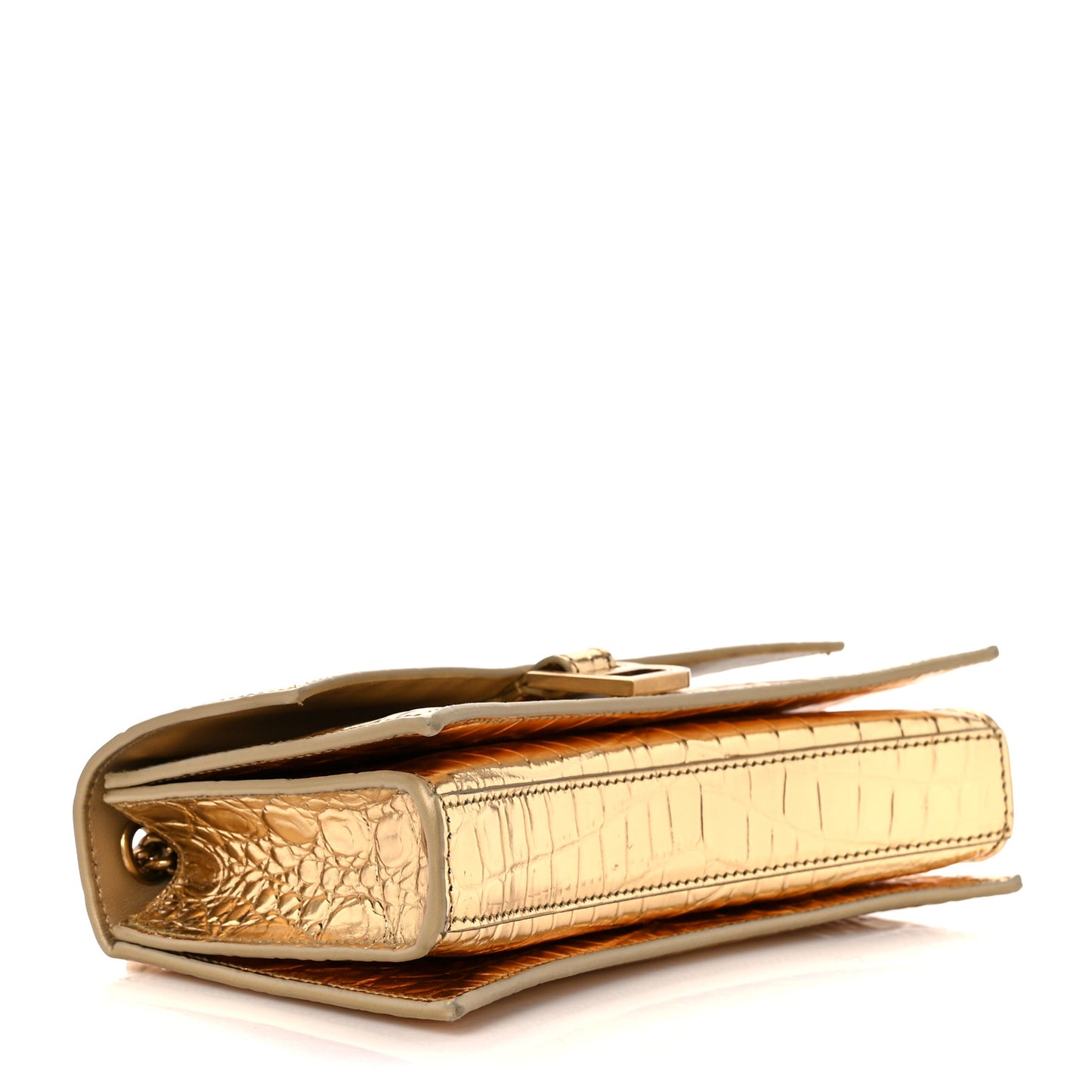 Metallic Supple Calfskin Crocodile XS Crush Chain Bag Gold