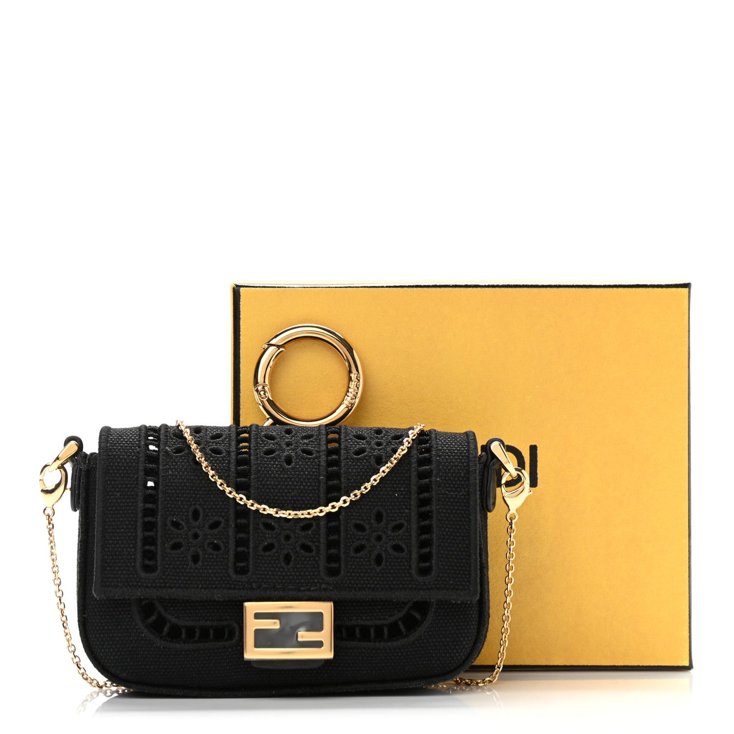 Canvas Embroidered Nano Baguette Charm Black