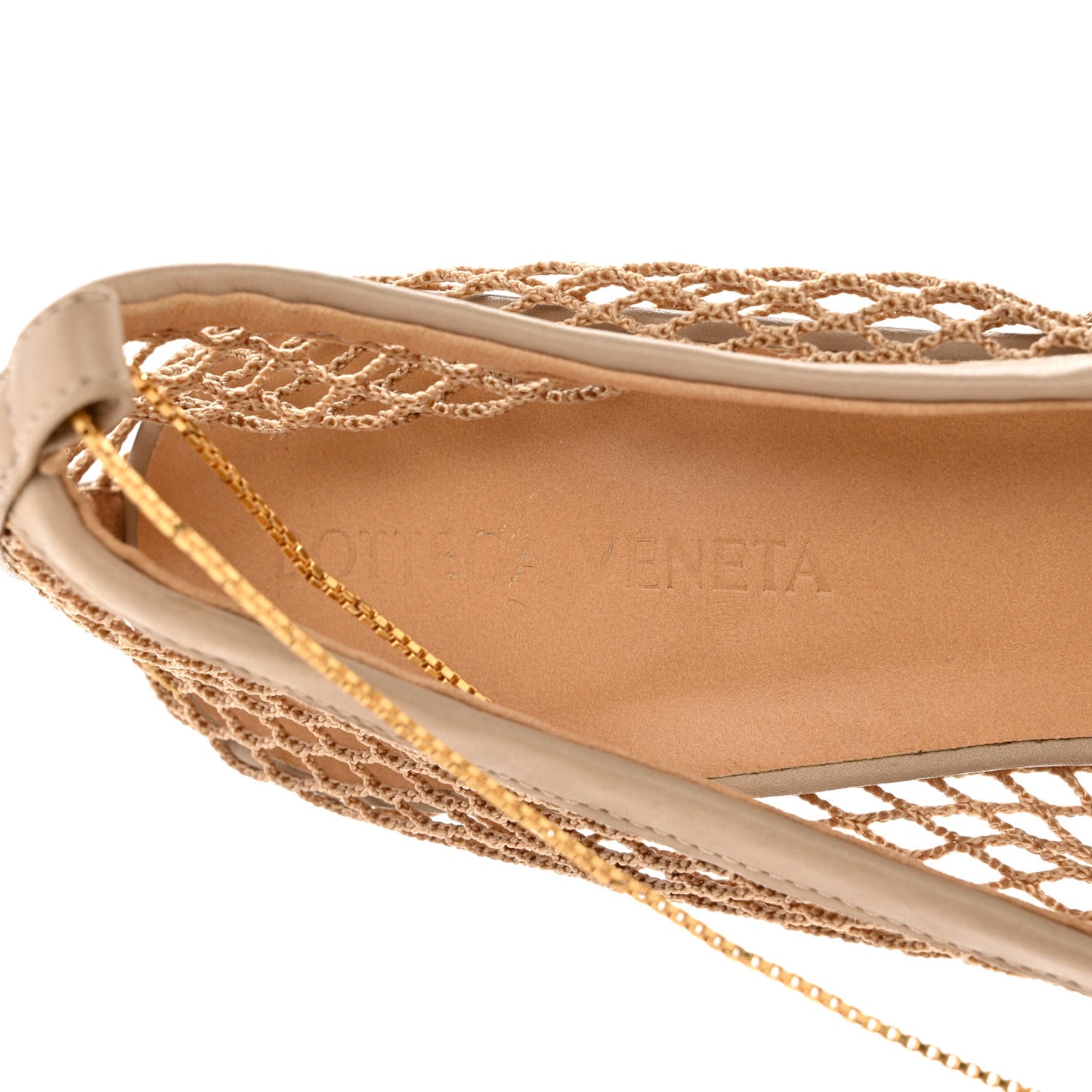Mesh Calfskin Chain Stretch Pumps 37 Beige