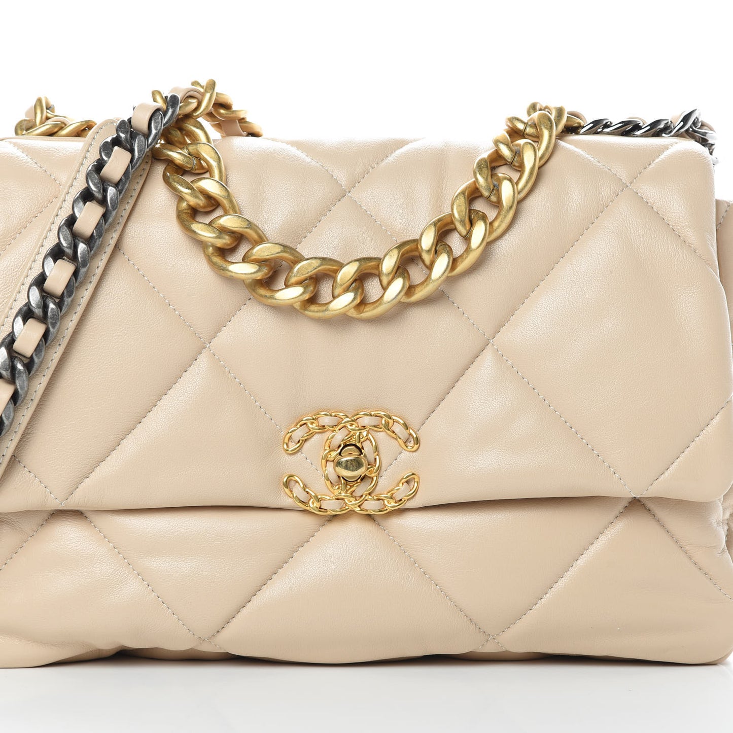 Lambskin Quilted Large 19 Flap Beige
