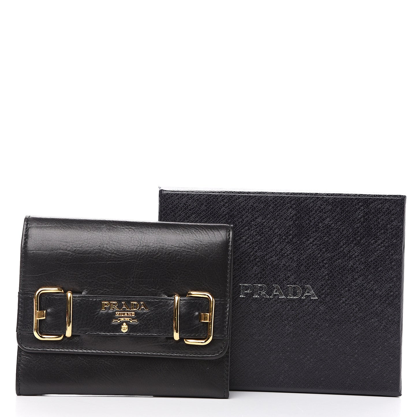 Soft Calfskin Strip Tri-Fold Compact Wallet Black