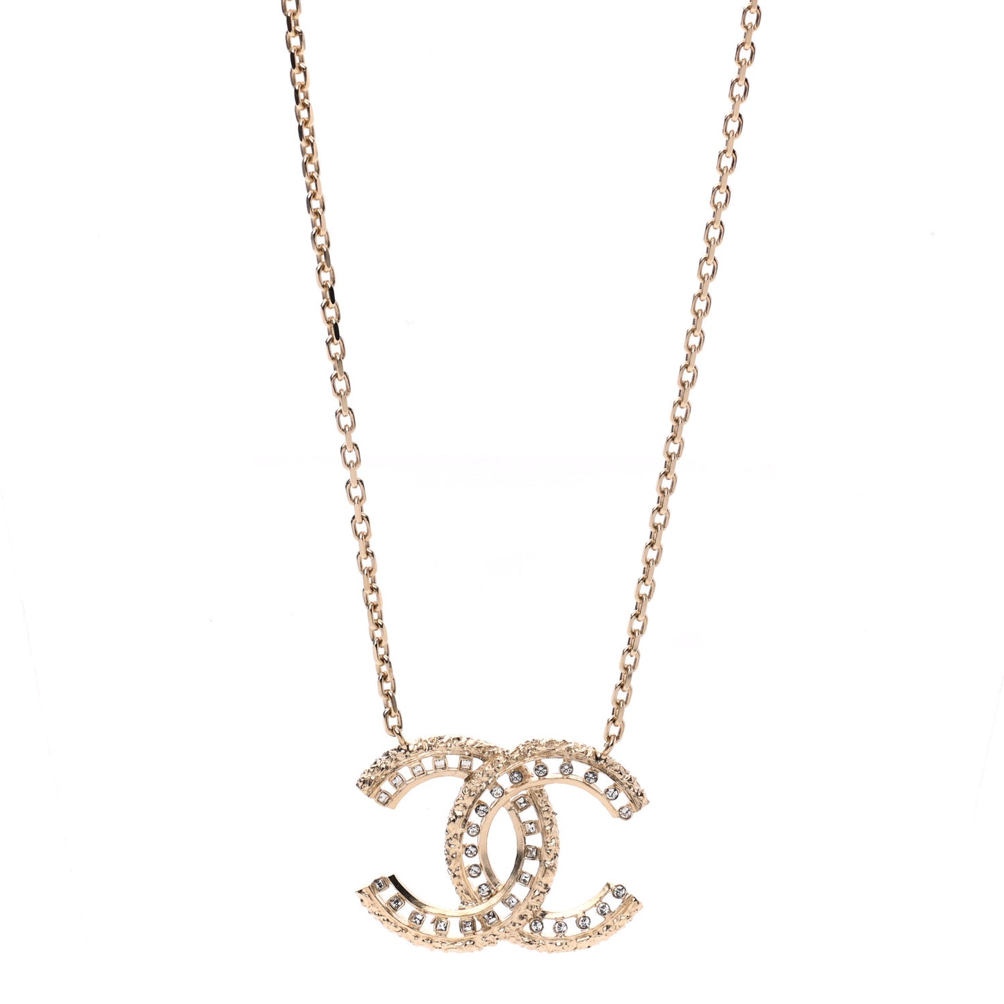 Crystal Textured CC Necklace Gold