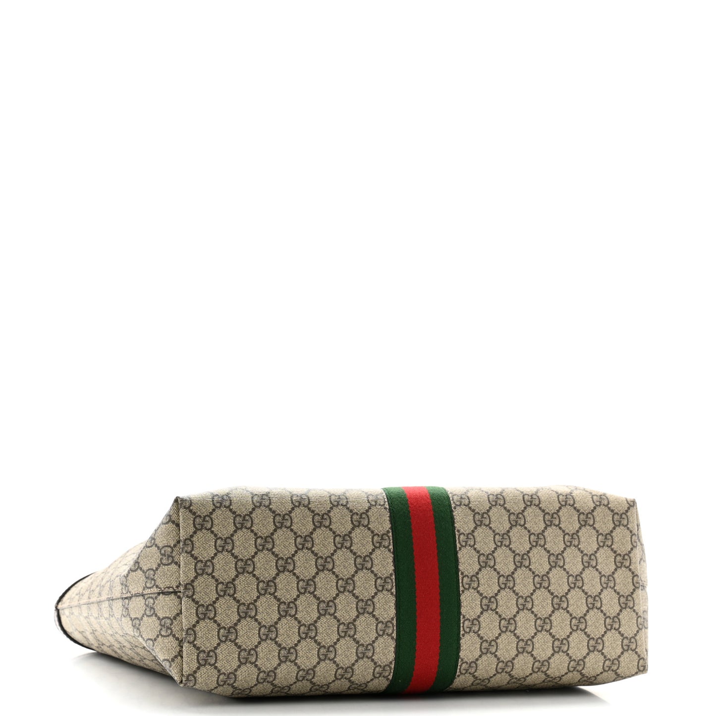 GG Supreme Monogram Textured Calfskin Web Medium Ophidia Shopping Tote Beige Ebony New Acero