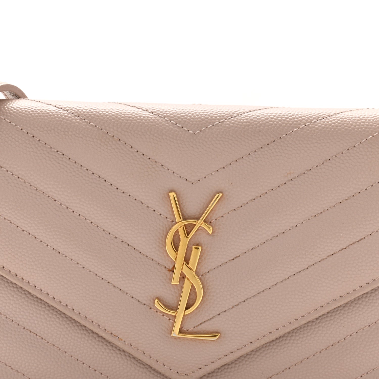 Saint Laurent Grain De Poudre Matelasse Chevron Monogram Envelope Chain Wallet Pale Pink 7 of 11