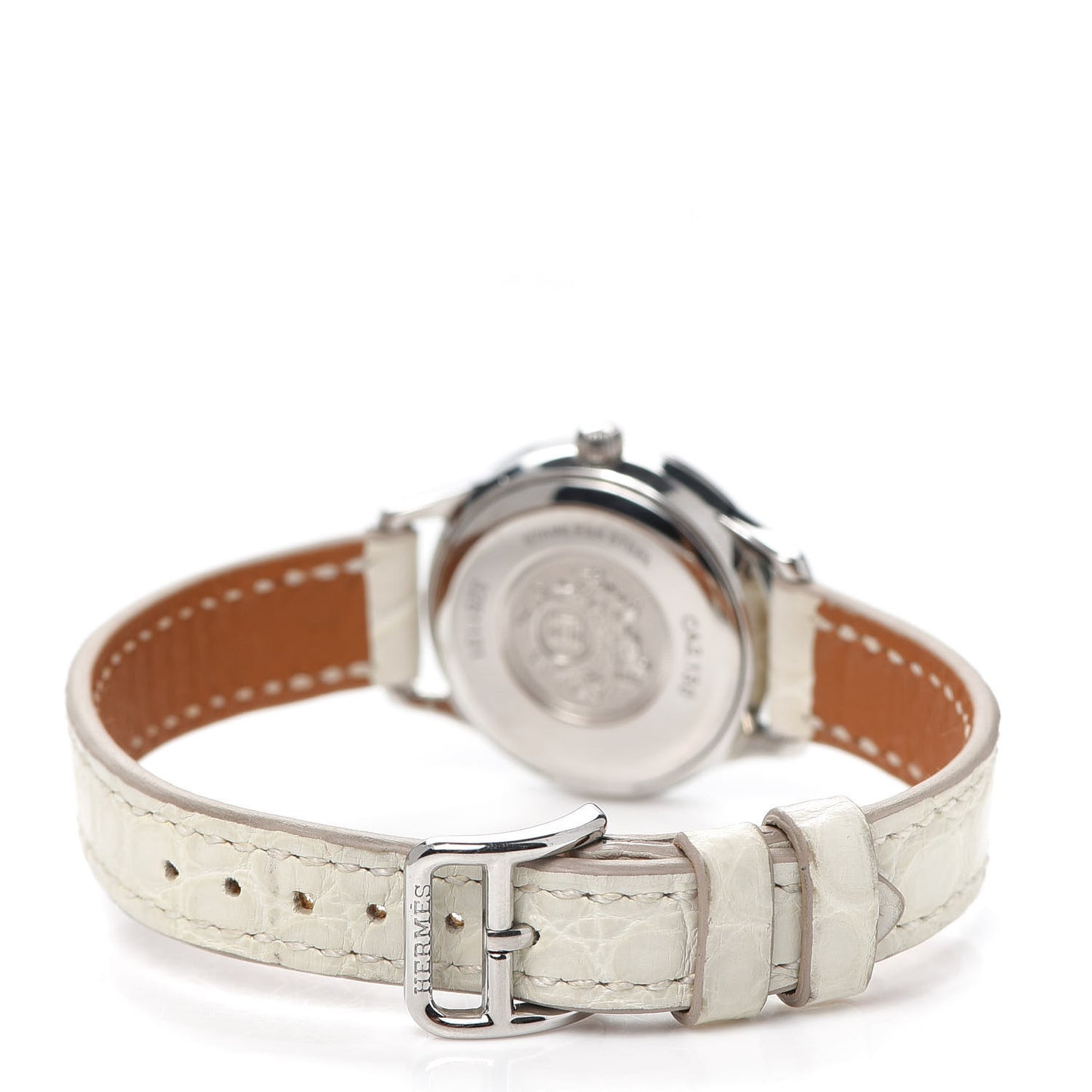 Stainless Steel Alligator Diamond Bezel 25mm Slim d'Hermes Quartz Watch Blanc