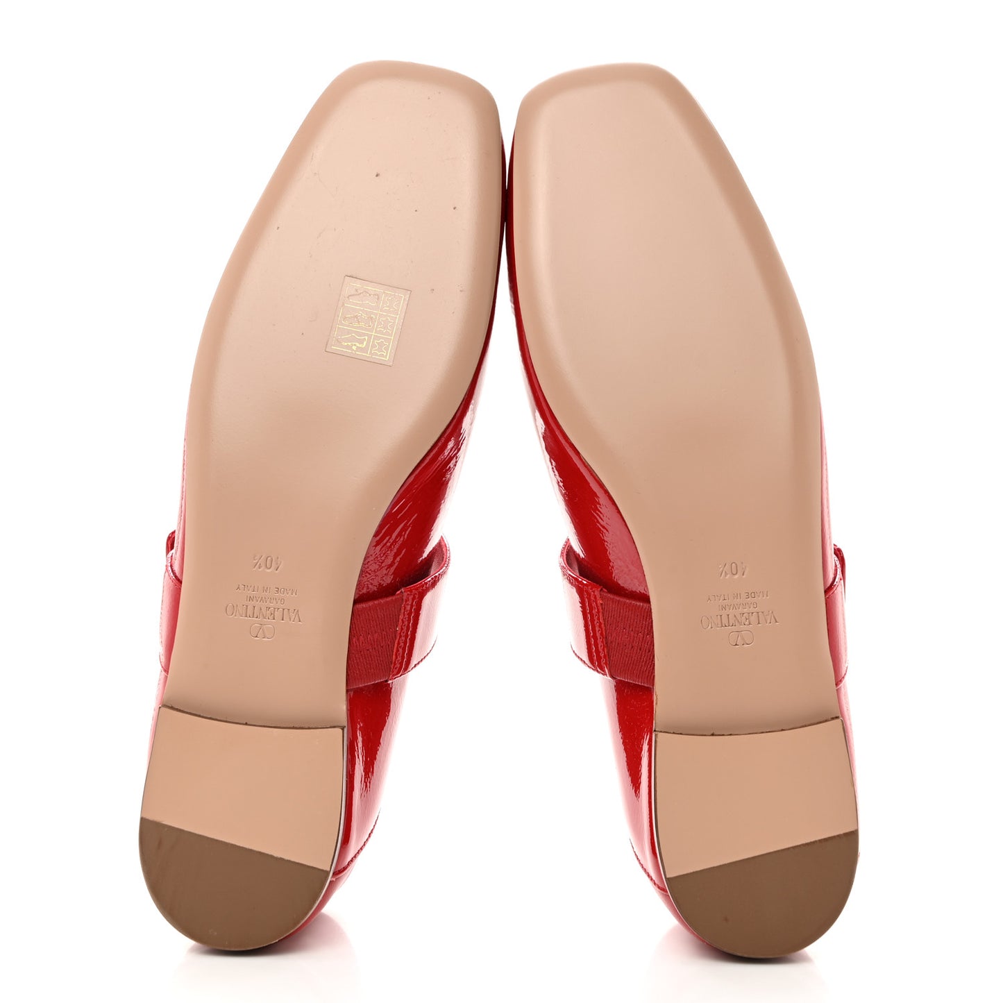 VALENTINO GARAVANI Naplack Nappa Vlogo Locker Mary Jane Collapsible Heel Ballerina Flats 40.5 Rosso Valentino