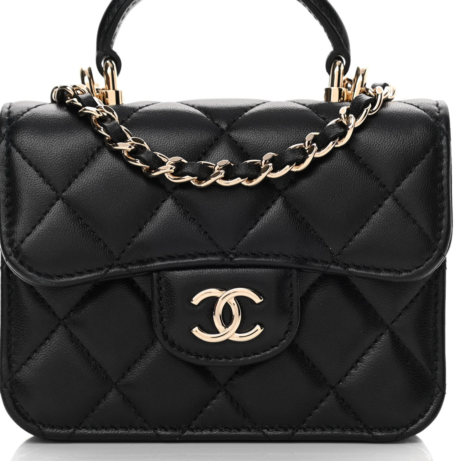 Chanel Lambskin Quilted Top Handle Flap Coin Purse With Chain Black 9 of 12