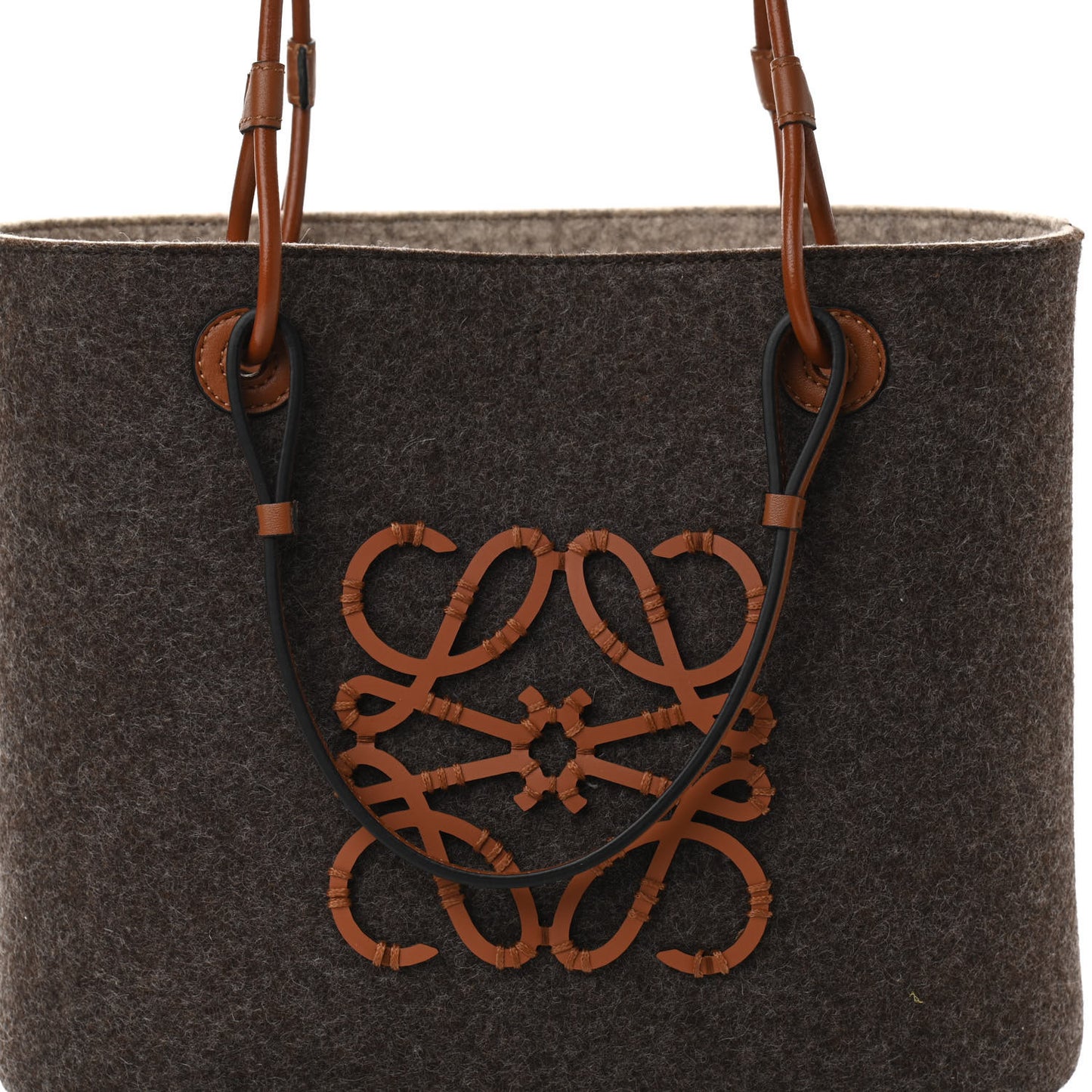 Felt Calfskin Small Anagram Square Basket Tote Brown Tan