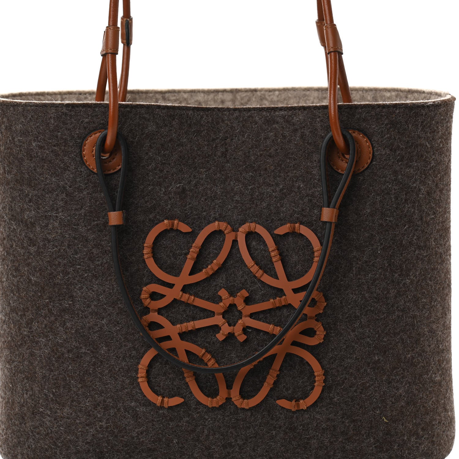 Loewe Felt Calfskin Small Anagram Square Basket Tote Brown Tan 8 of 10